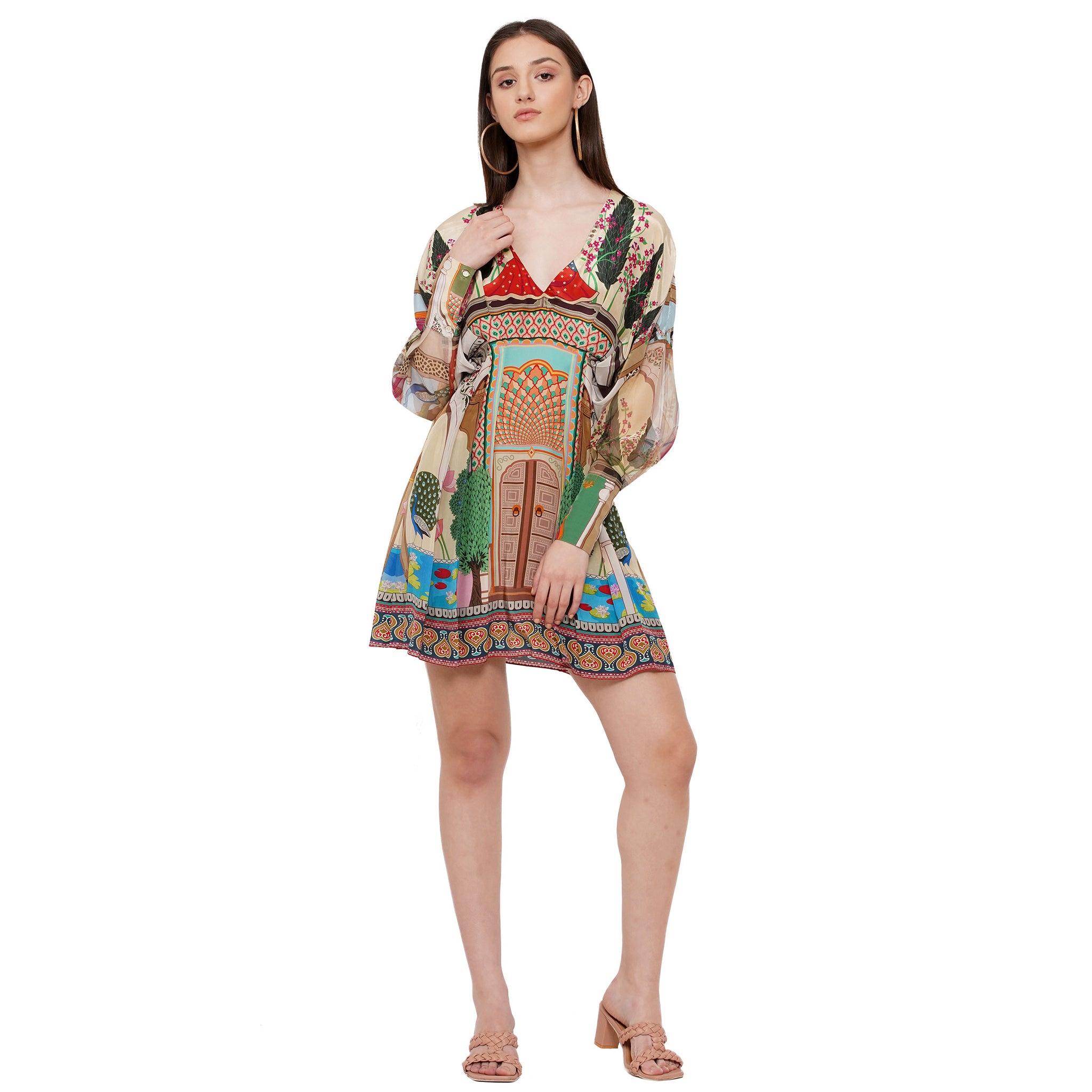 Embroidered Draped Dress
