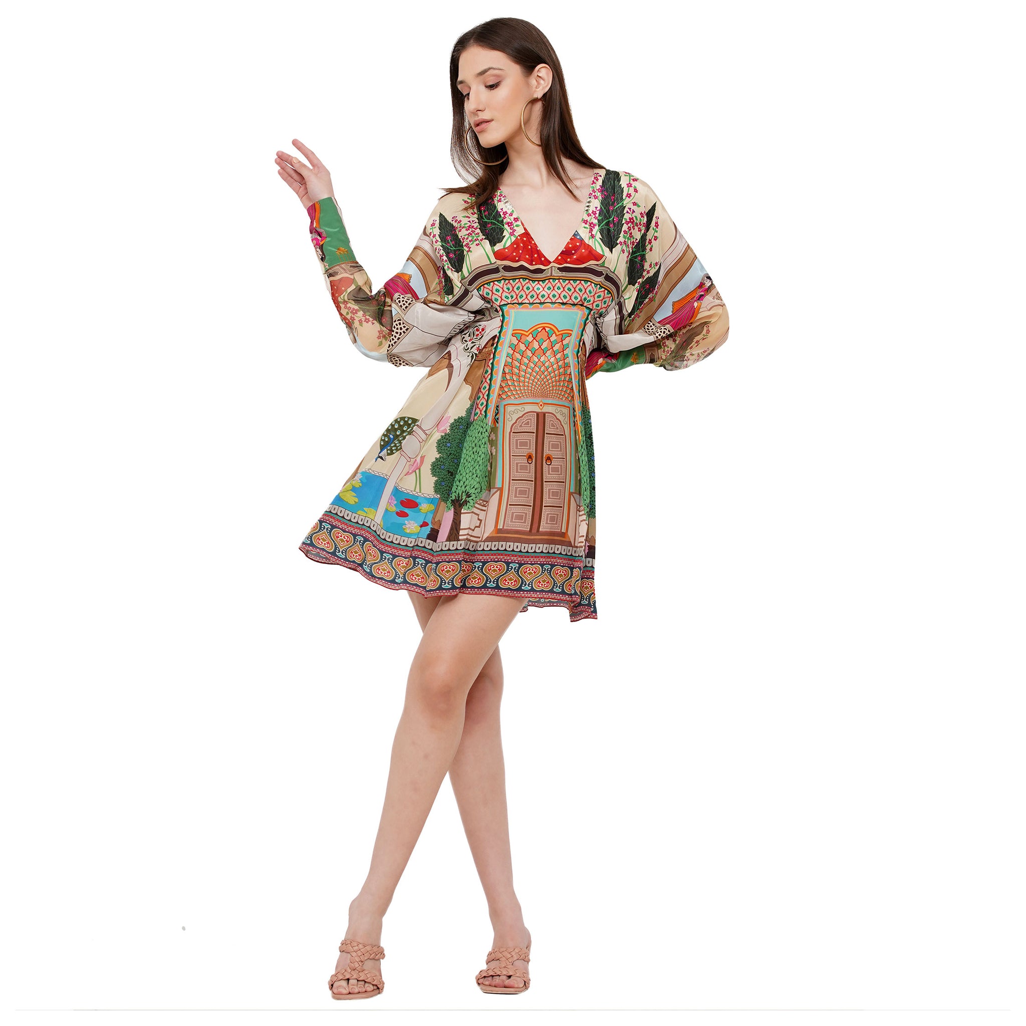 Embroidered Draped Dress