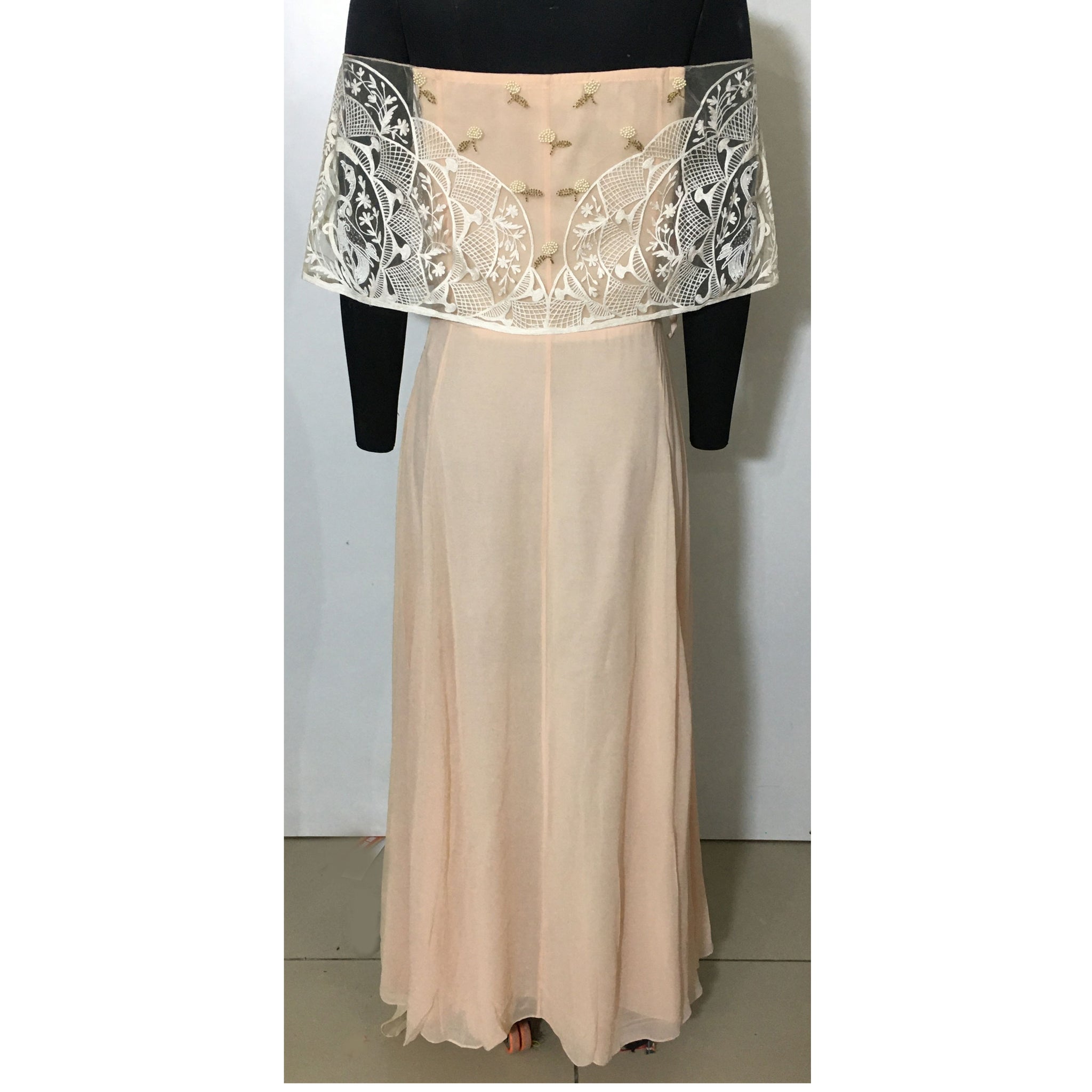 Embroidered Draped Gown
