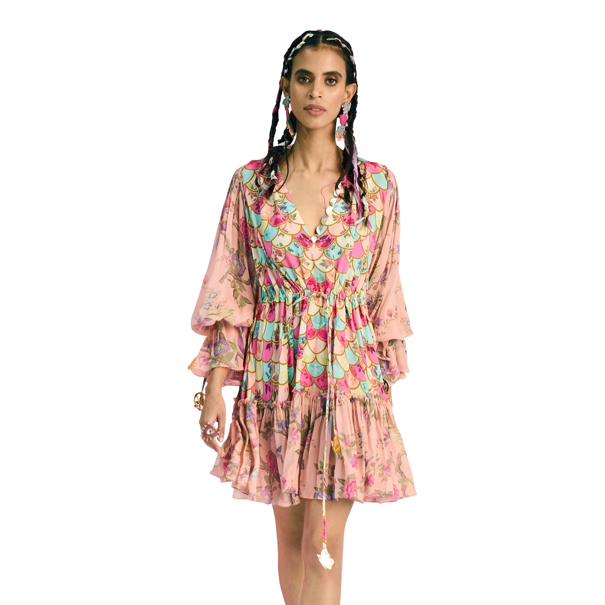 Embroidered Pleated Dress