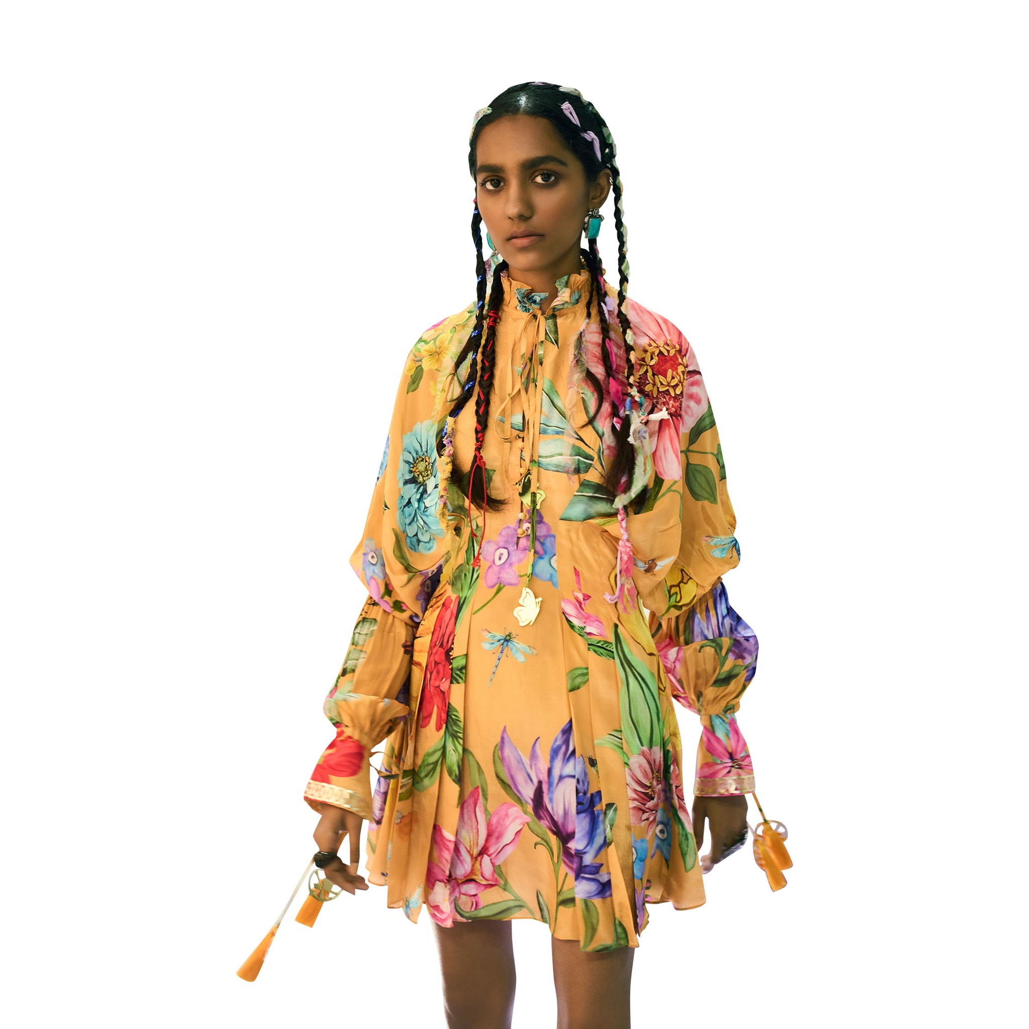Embroidered Draped Dress