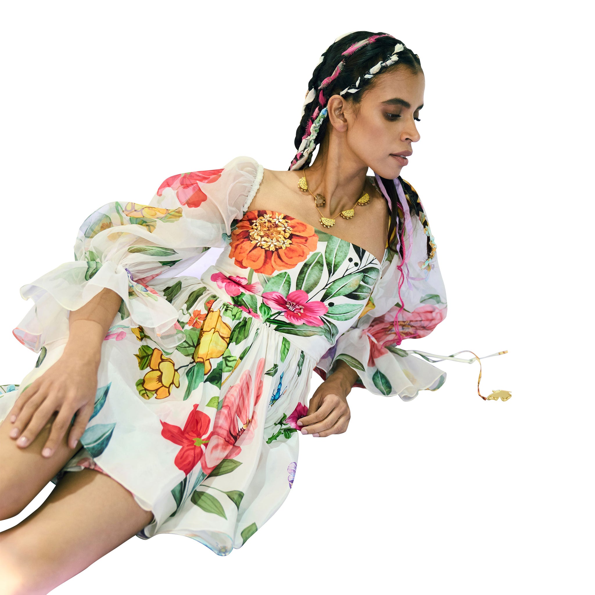 Embroidered Pleated Dress