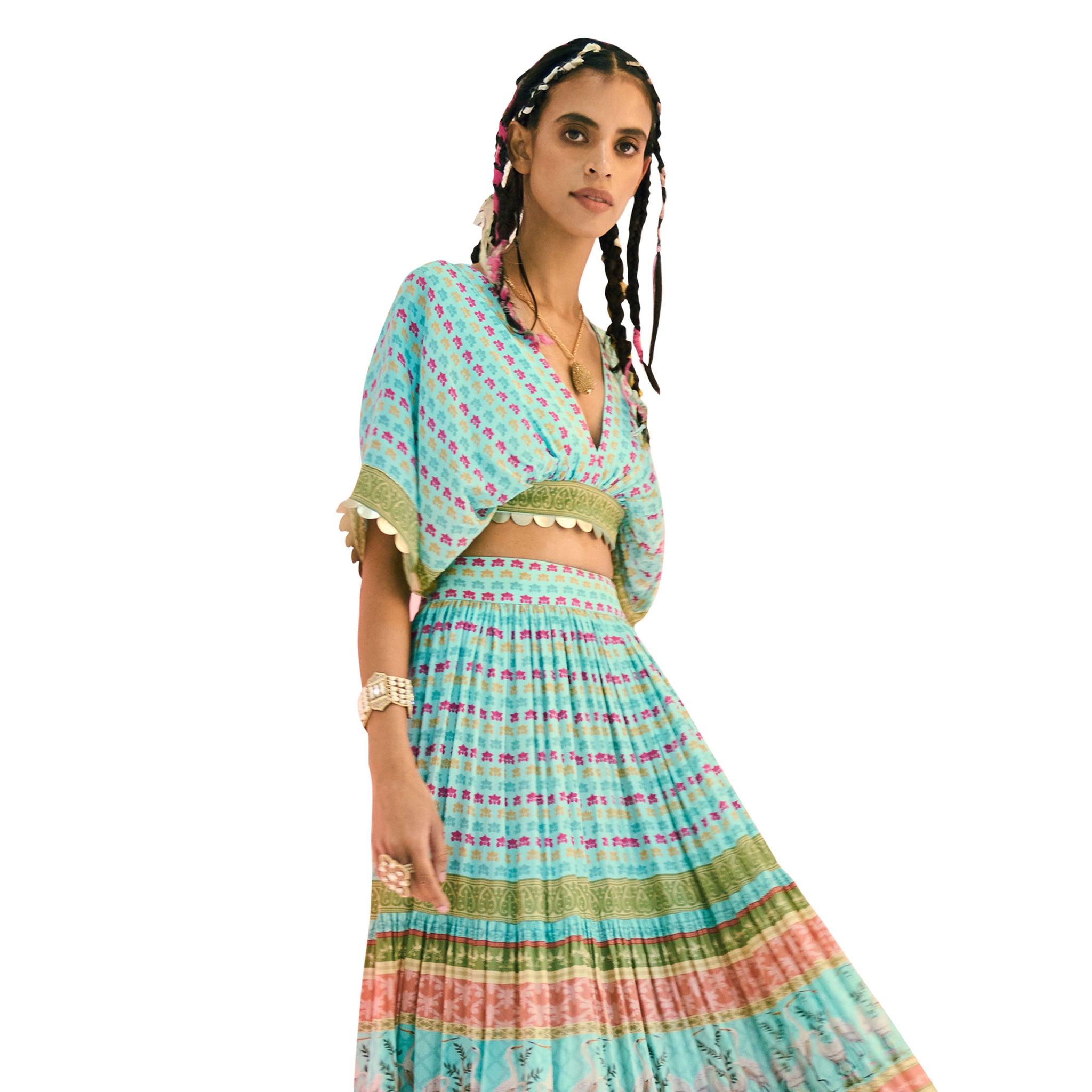 Embroidered Draped Top