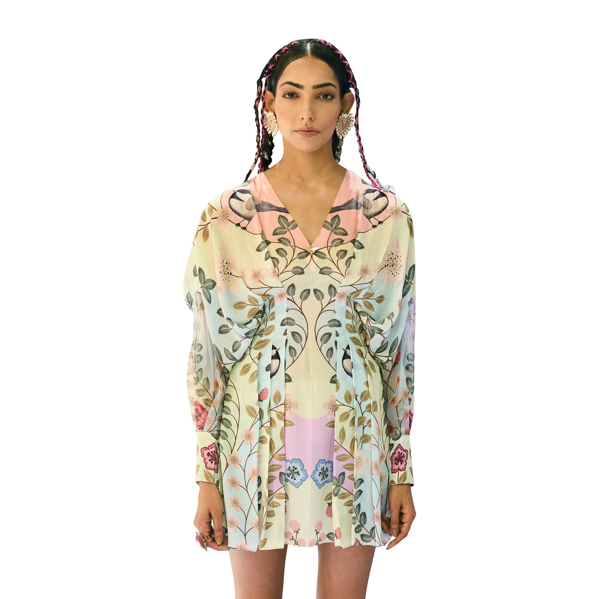 Embroidered Draped Dress