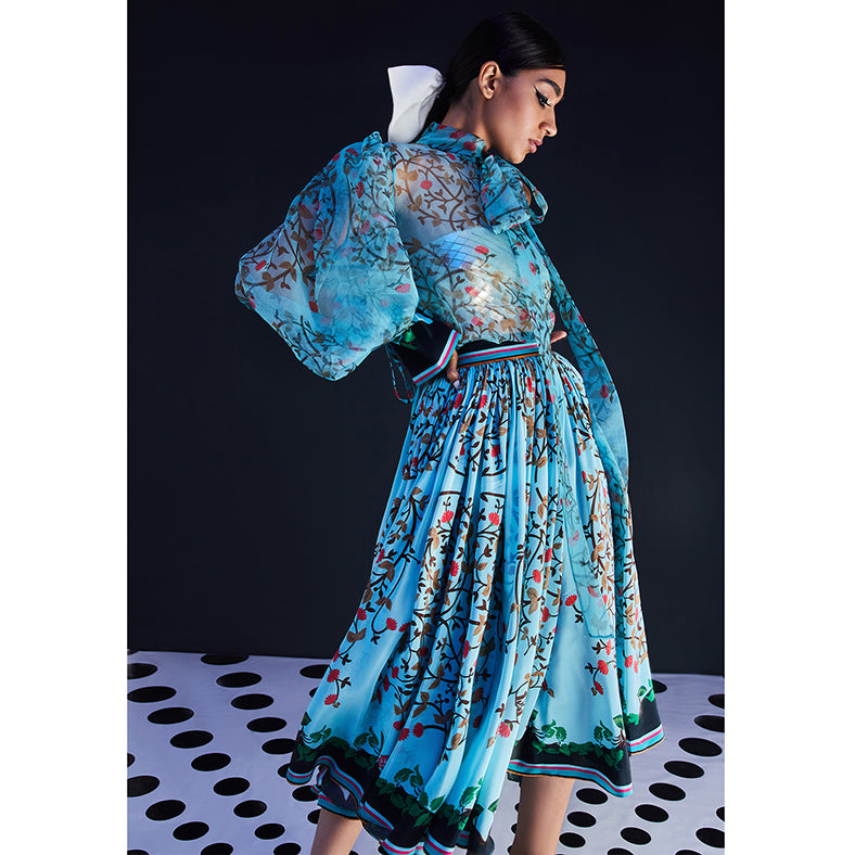Embroidered Sheer Knot Collar Blouse