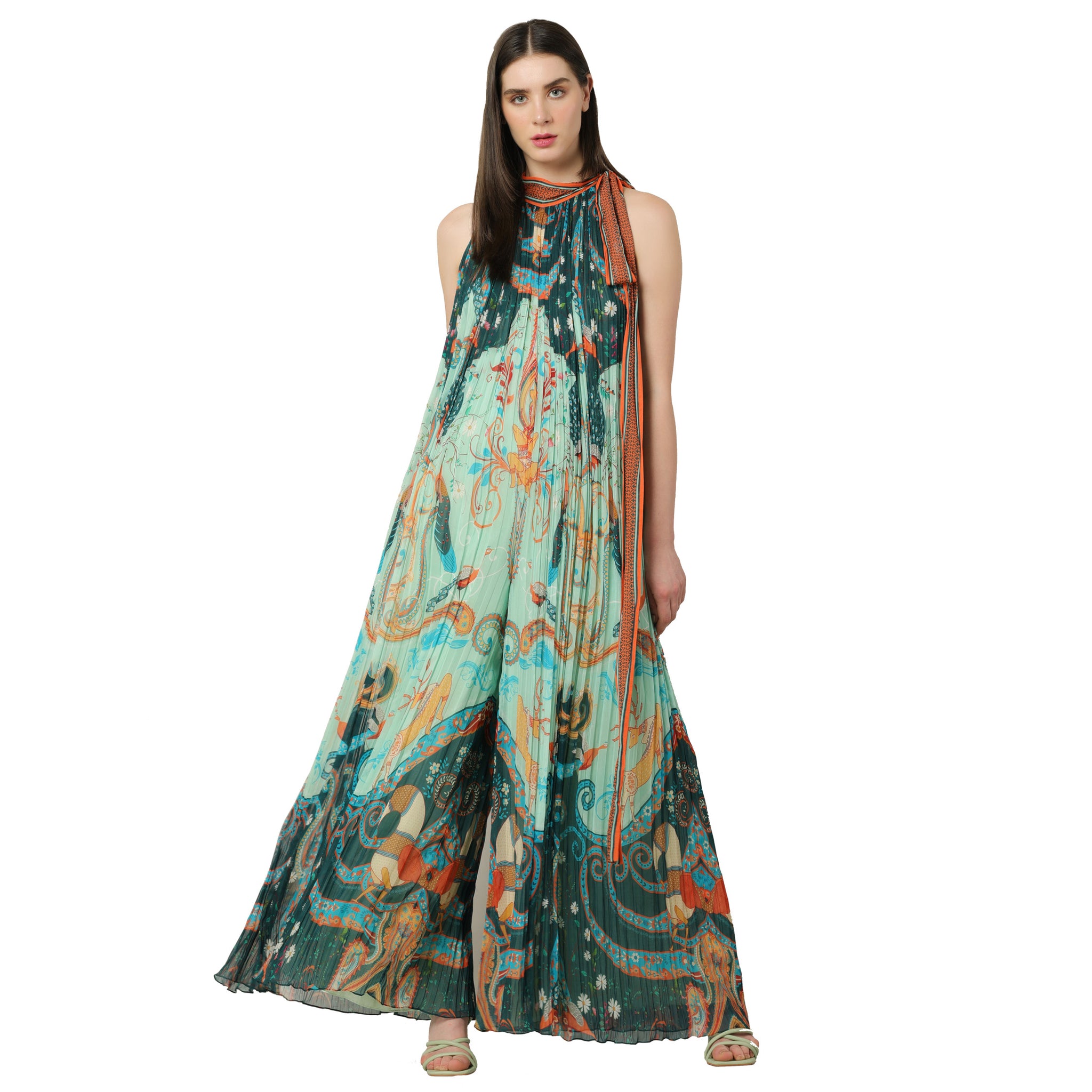 Pleated Embroidered Jumpsuit
