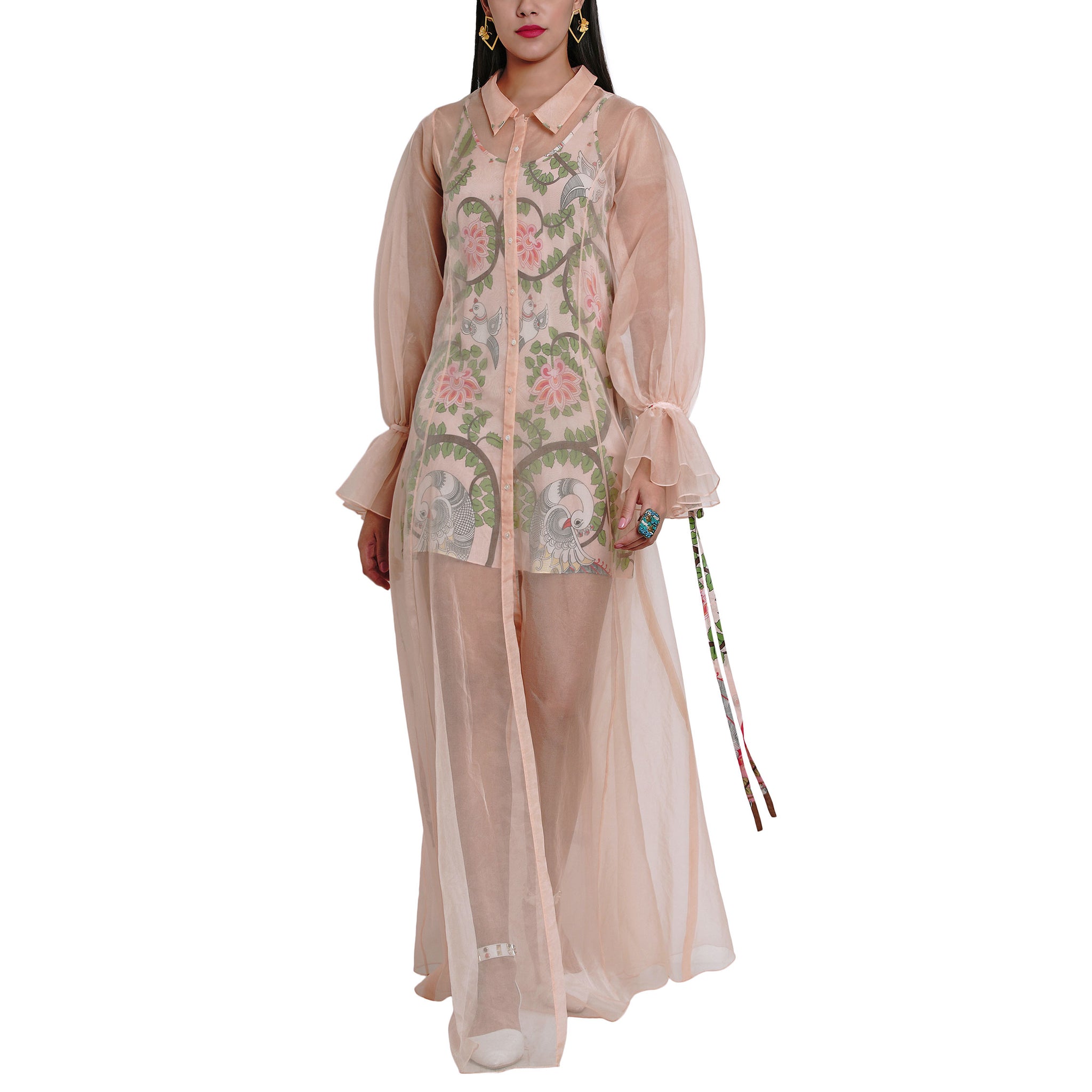 Embroidered Organza Jacket with Printed Slip
