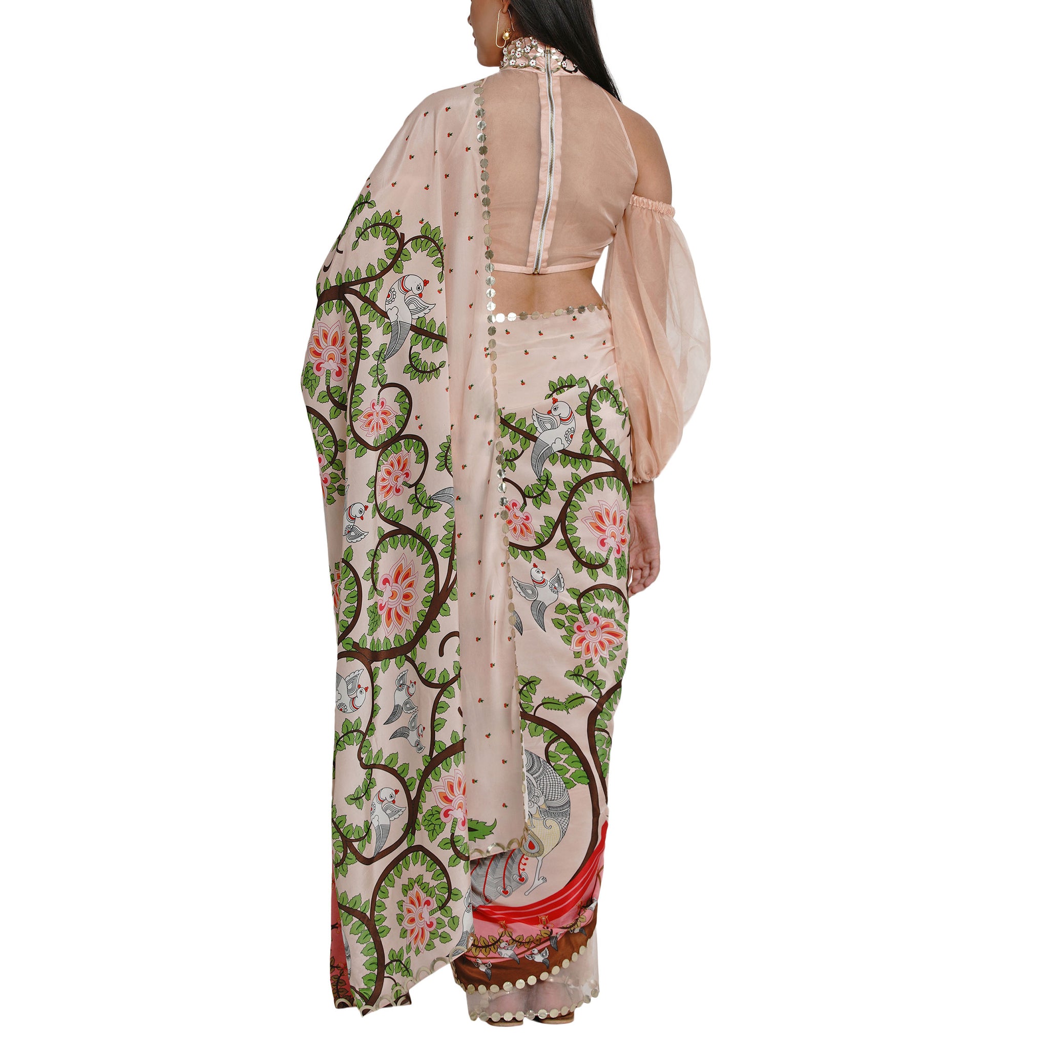 Embroidered Half & Half Printed Sari