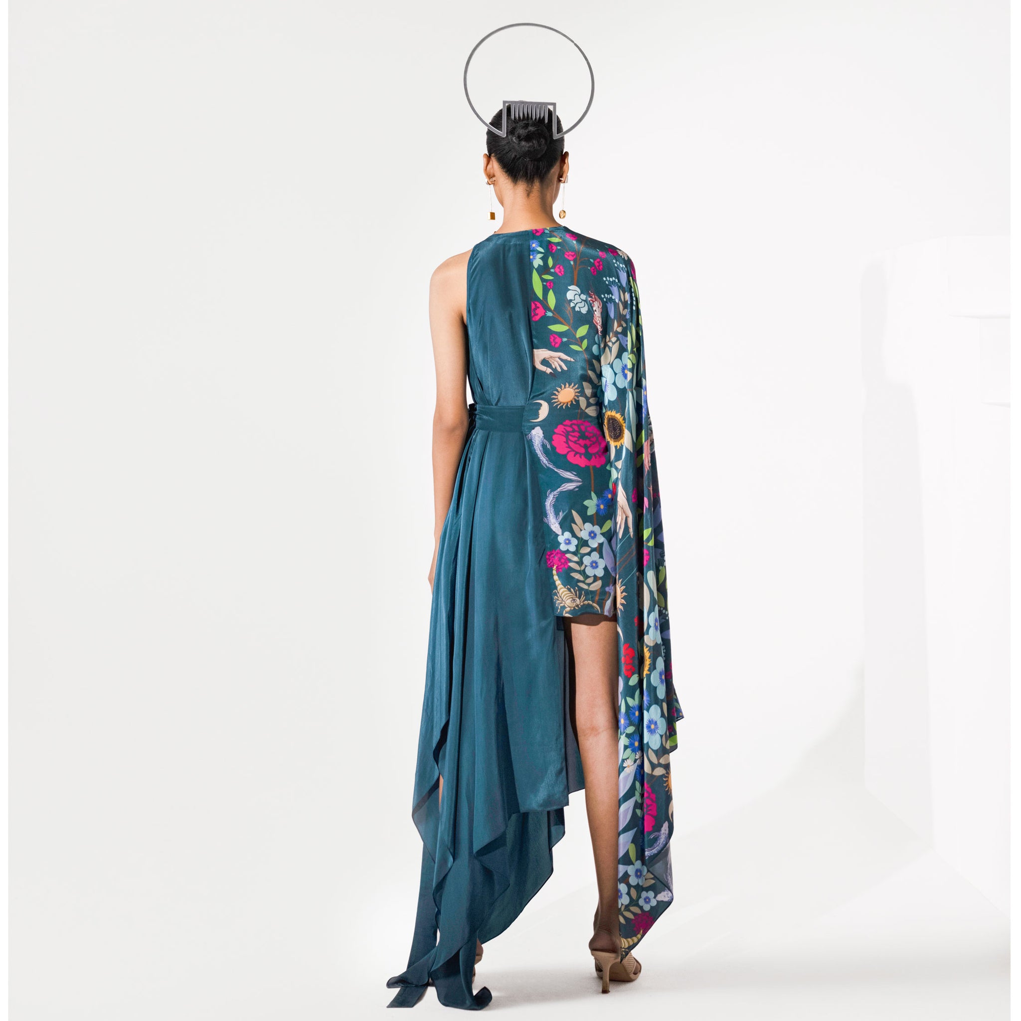 Embroidered Draped Dress