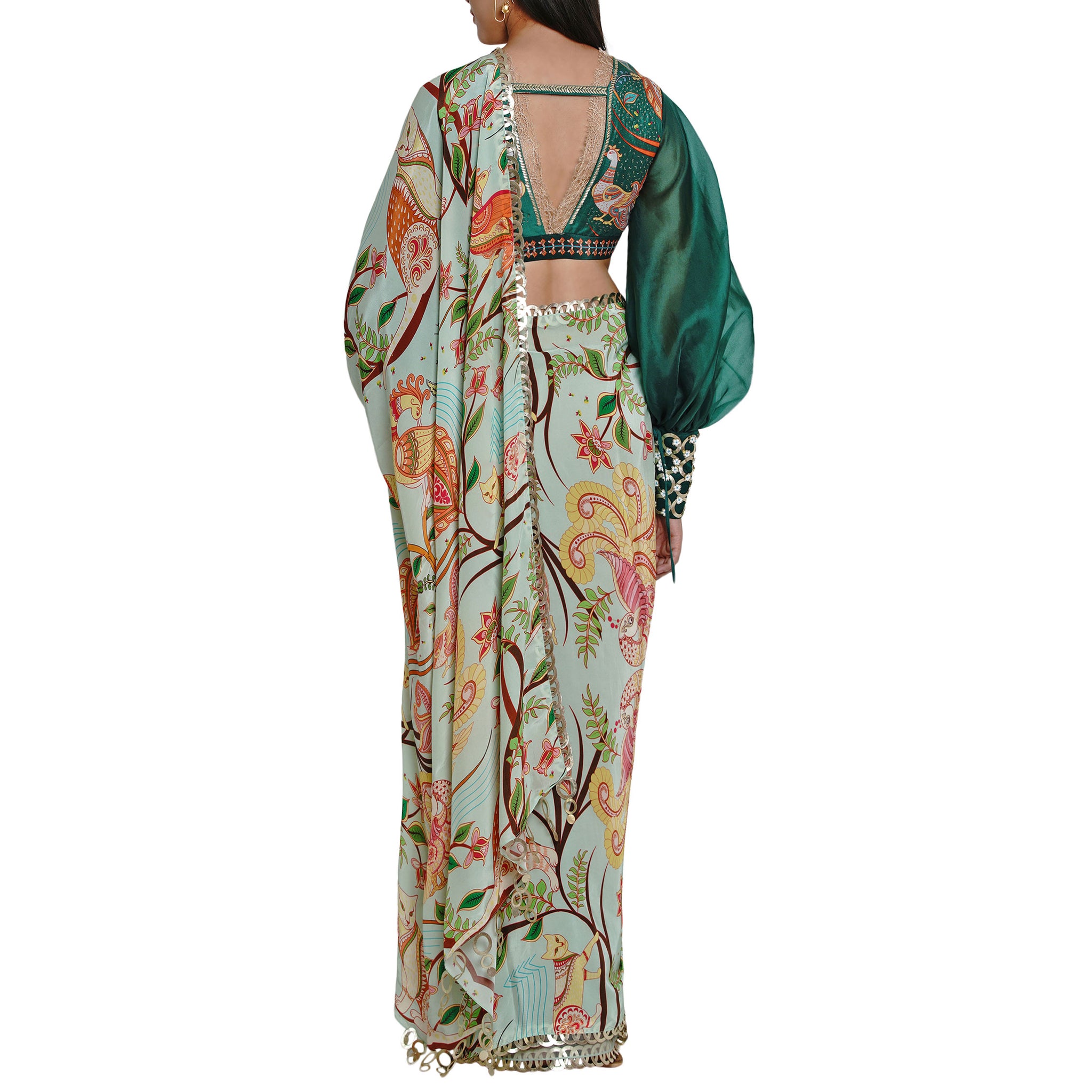 Embroidered Half & Half Printed Sari
