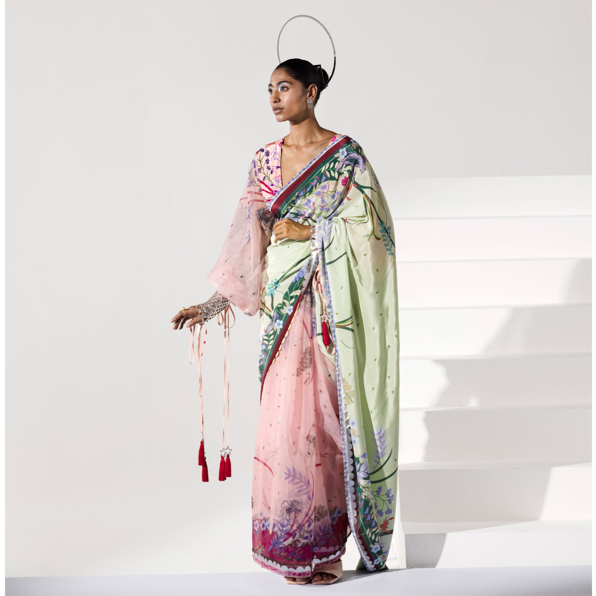 Embroidered Half and Half Sari