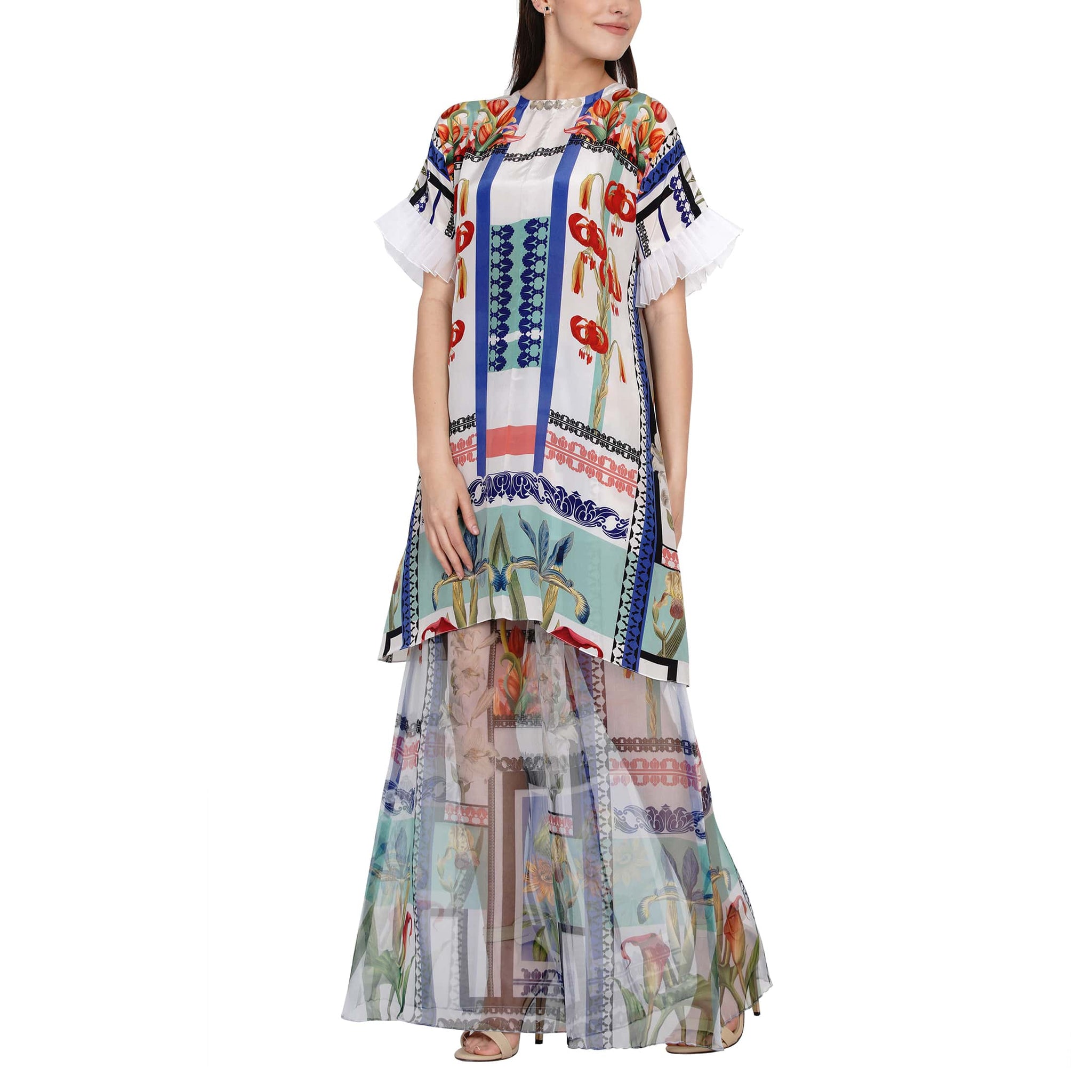 Printed Organza Flared Pants