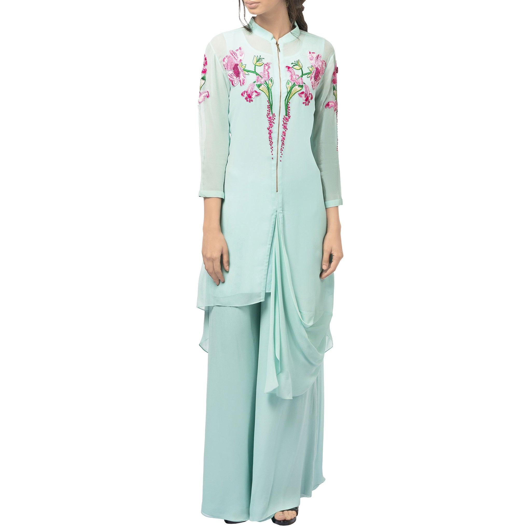 Embroidered Draped Kurta Set