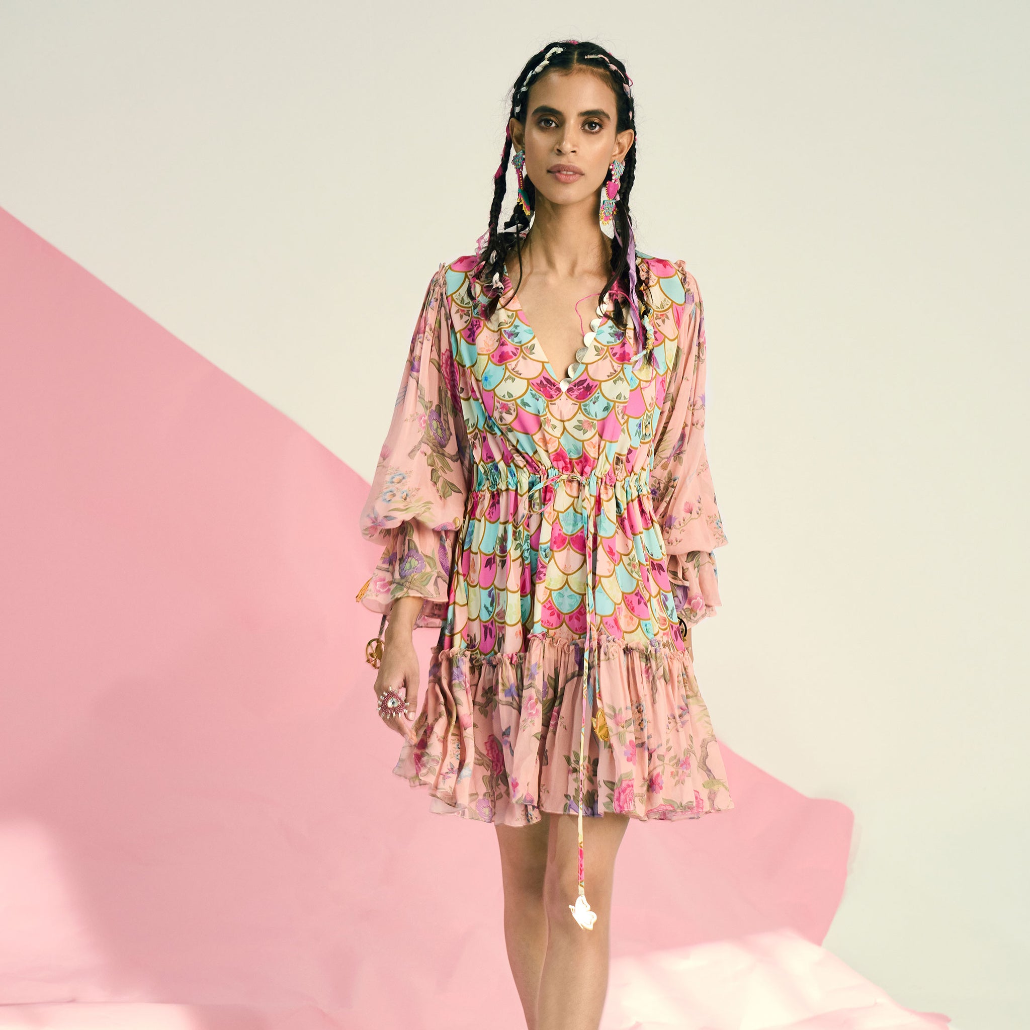 Embroidered Pleated Dress