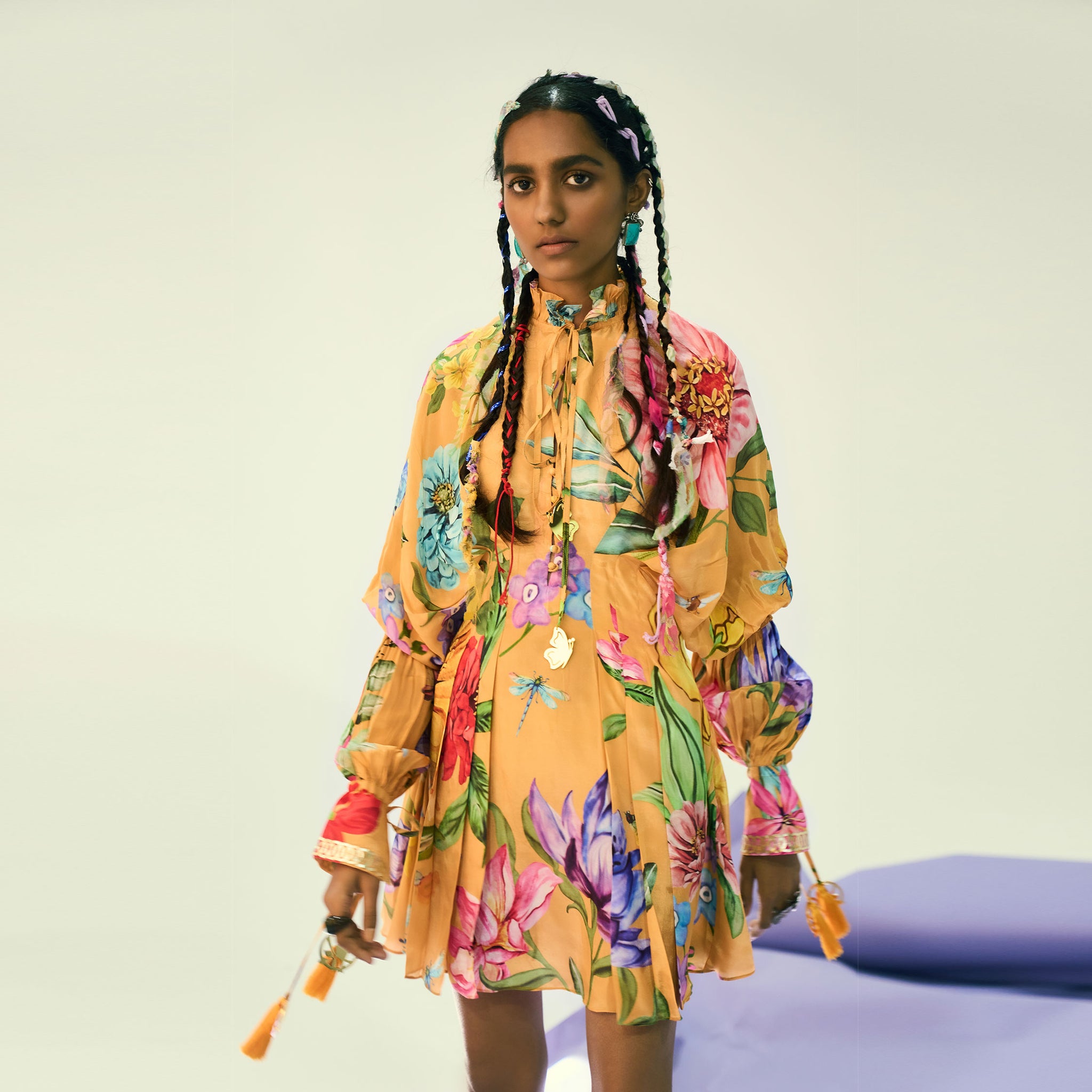 Embroidered Draped Dress