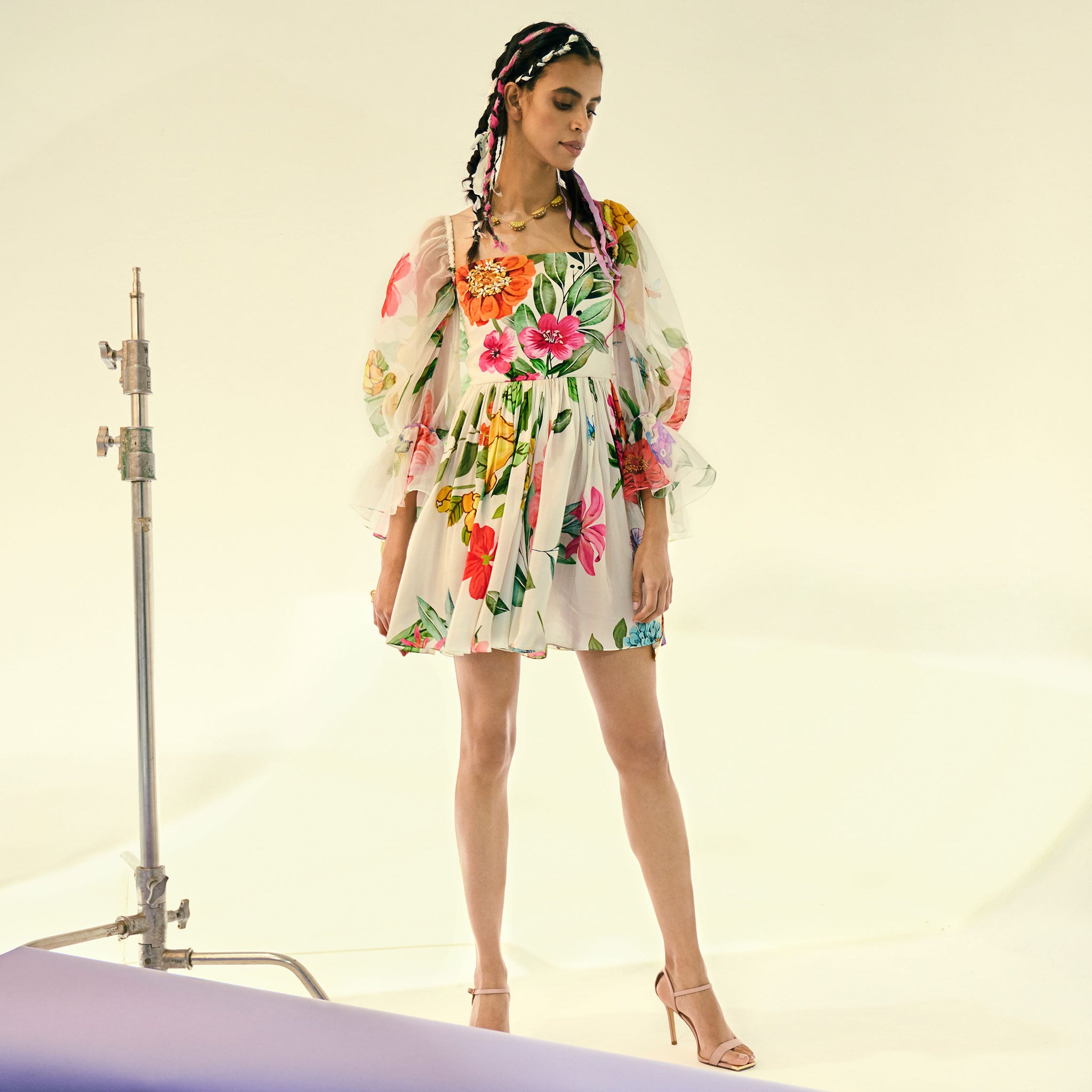 Embroidered Pleated Dress