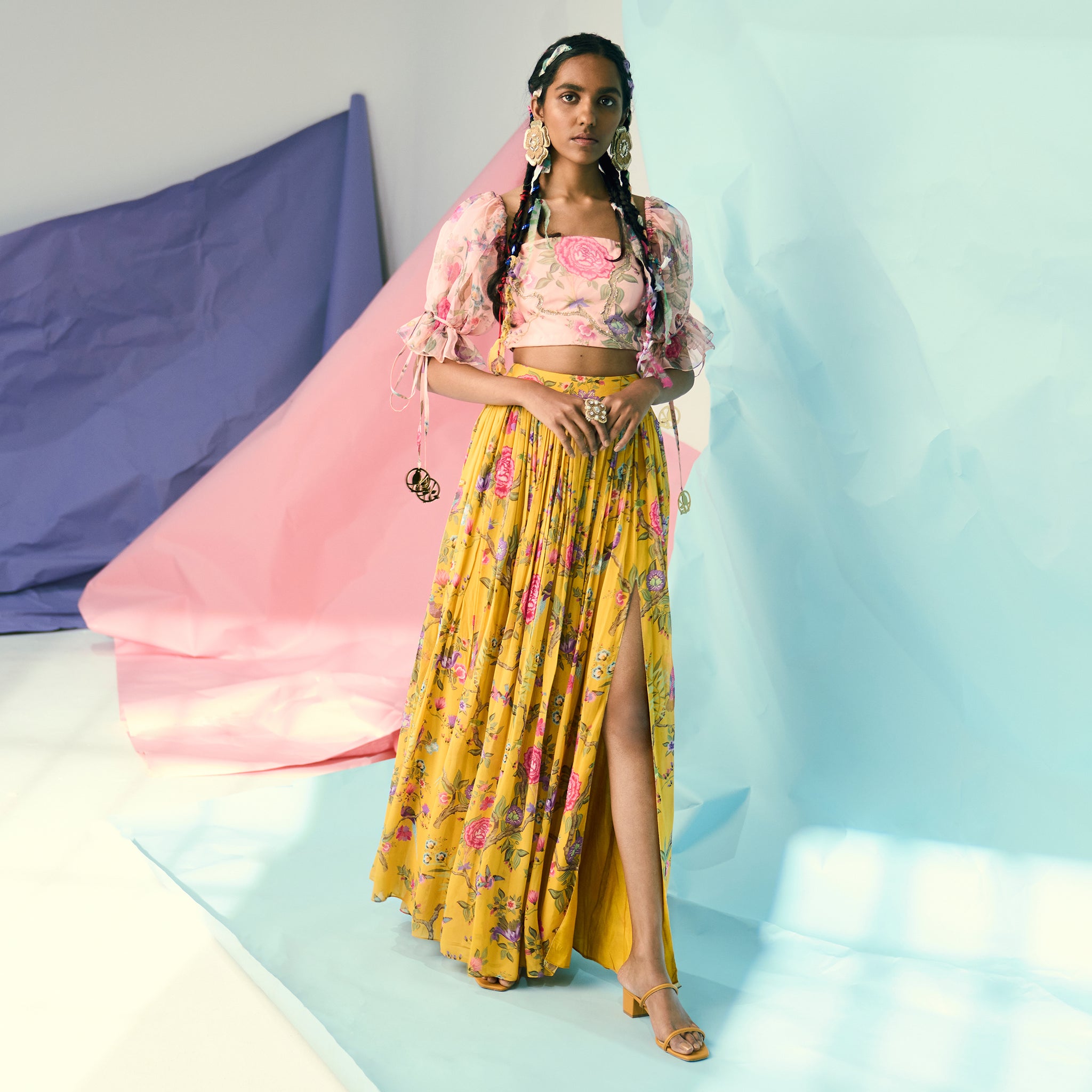 Pleated Printed Skirt