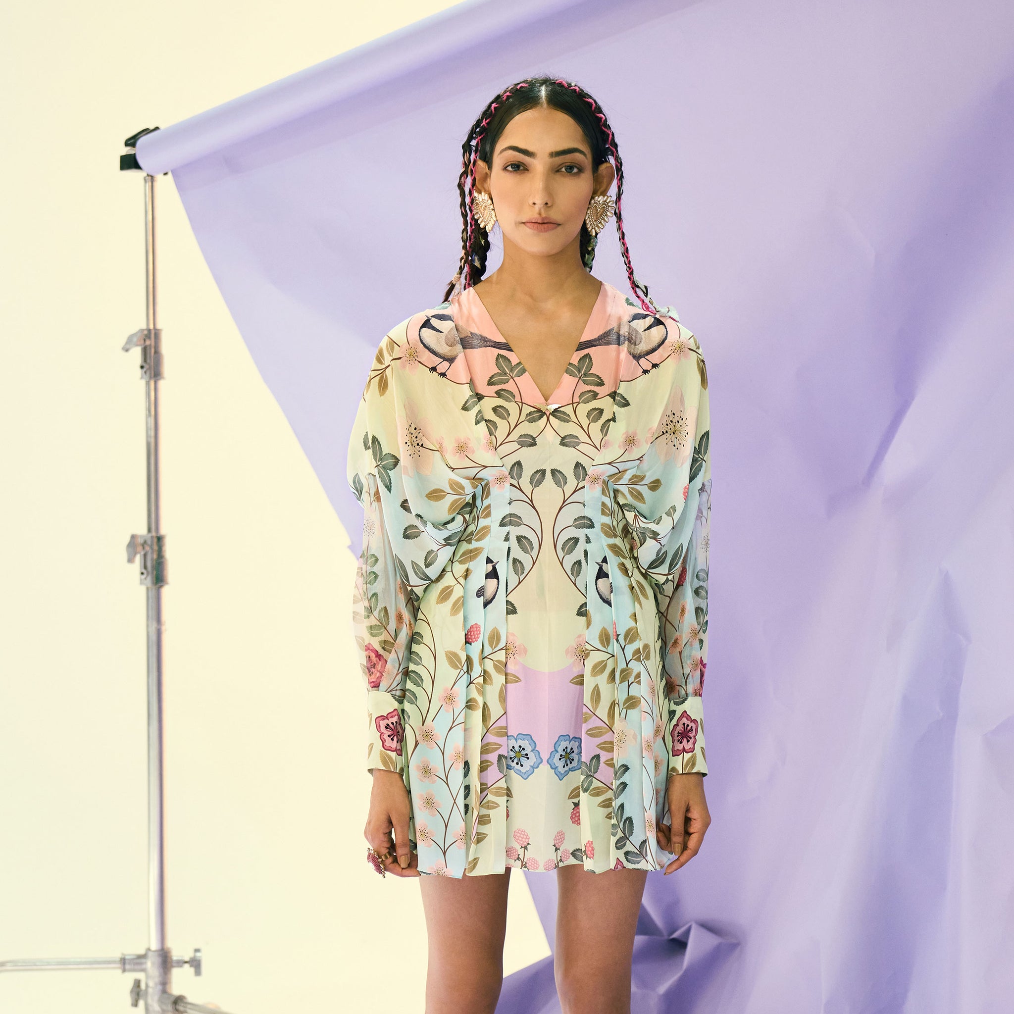 Embroidered Draped Dress