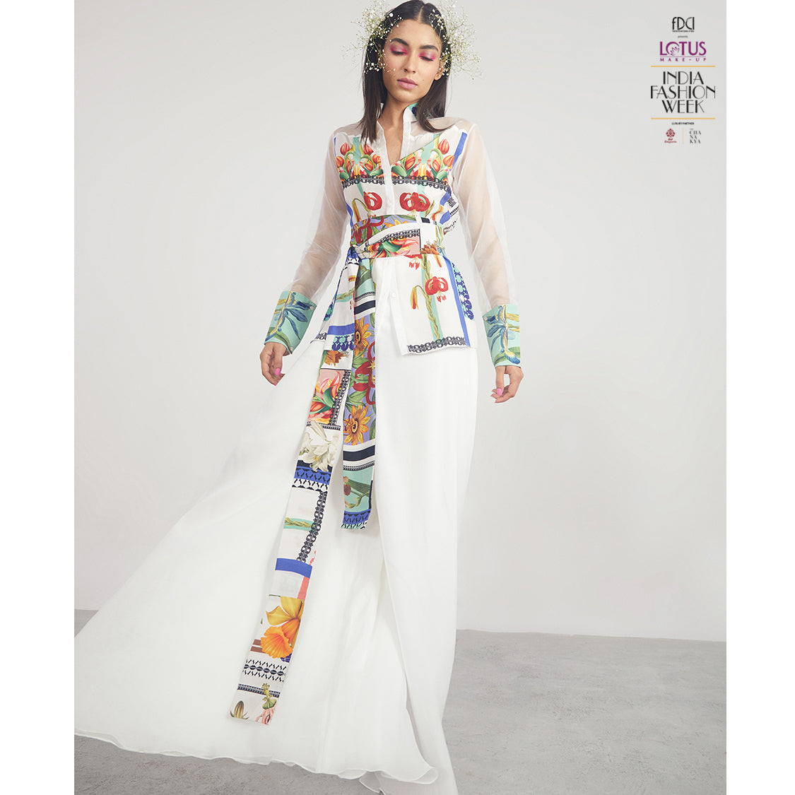 Embroidered Shirt with Organza Inserts