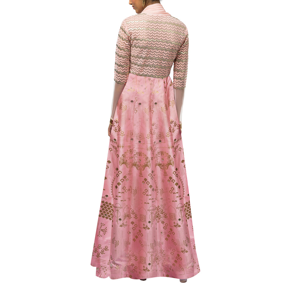 Embroidered Draped Gown