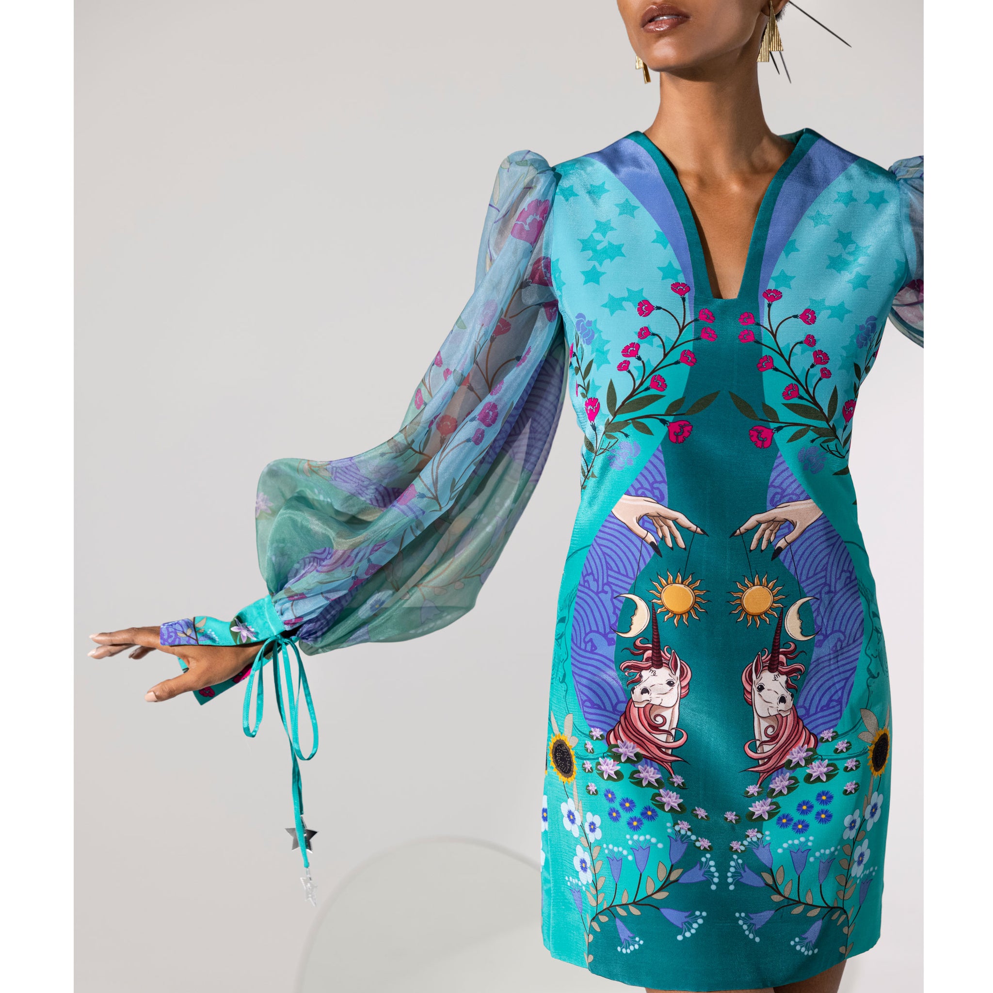 Printed Dress with Statement Sleeves