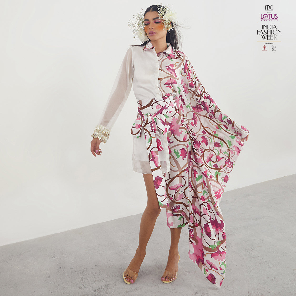 Embroidered Draped Shirt Dress