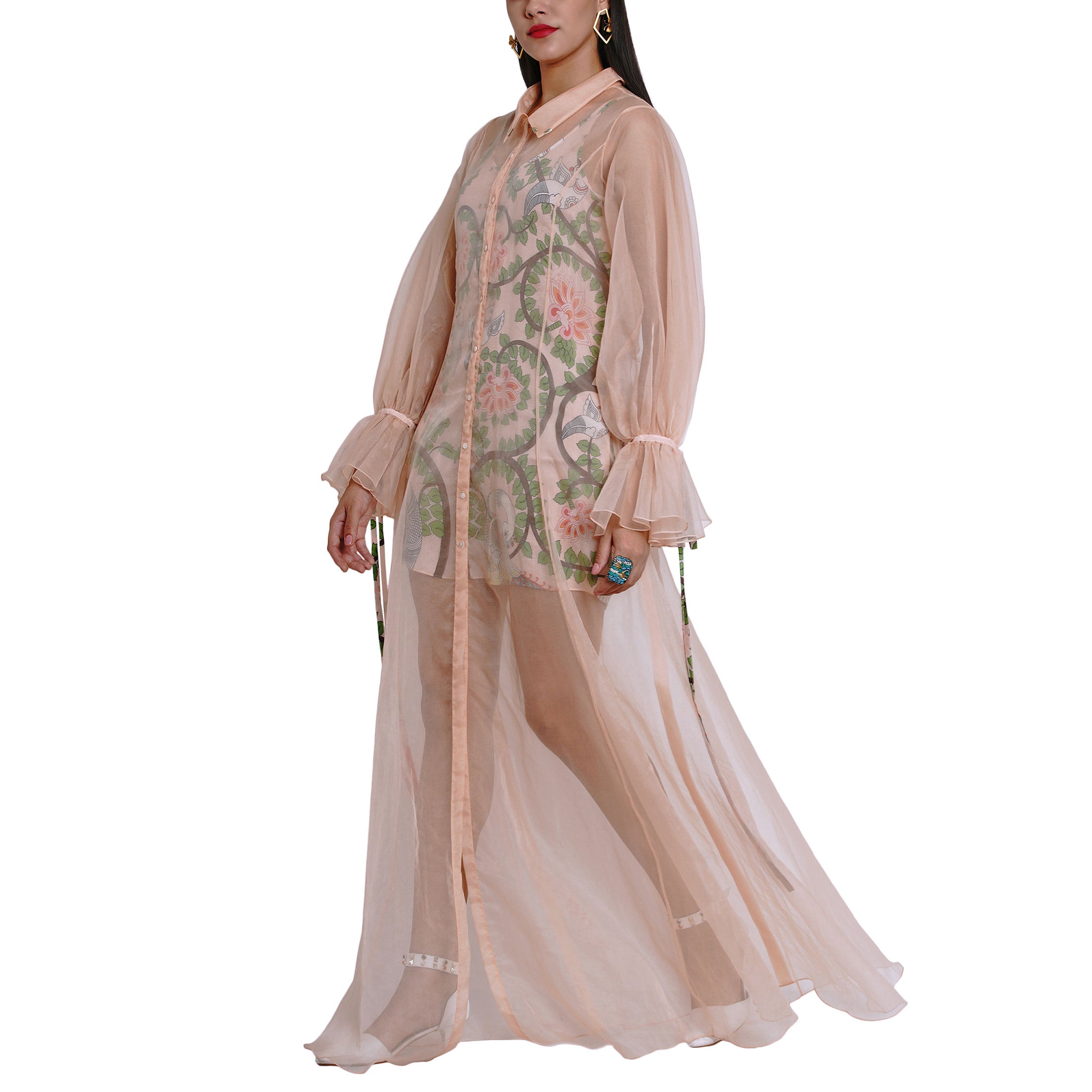 Embroidered Organza Jacket with Printed Slip