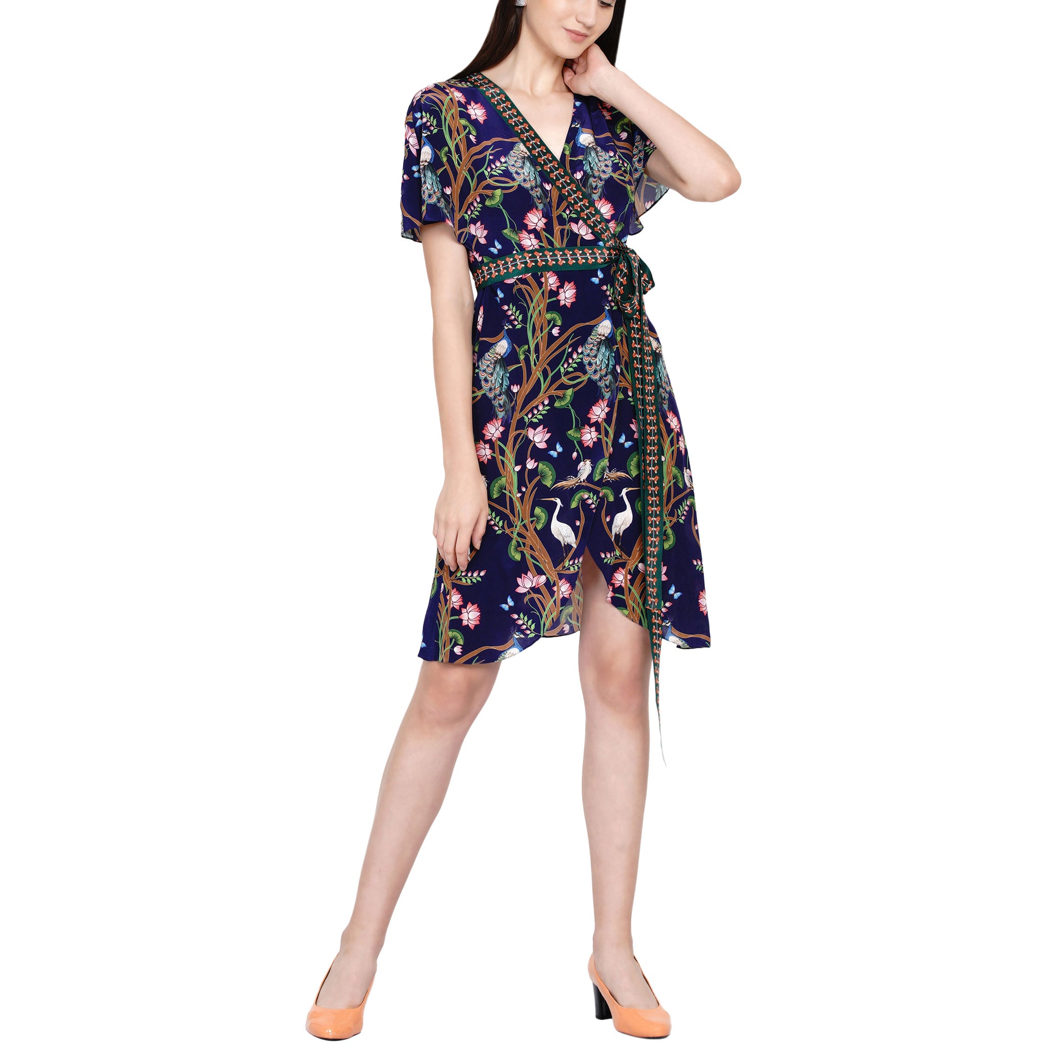 Embroidered Wrap Dress