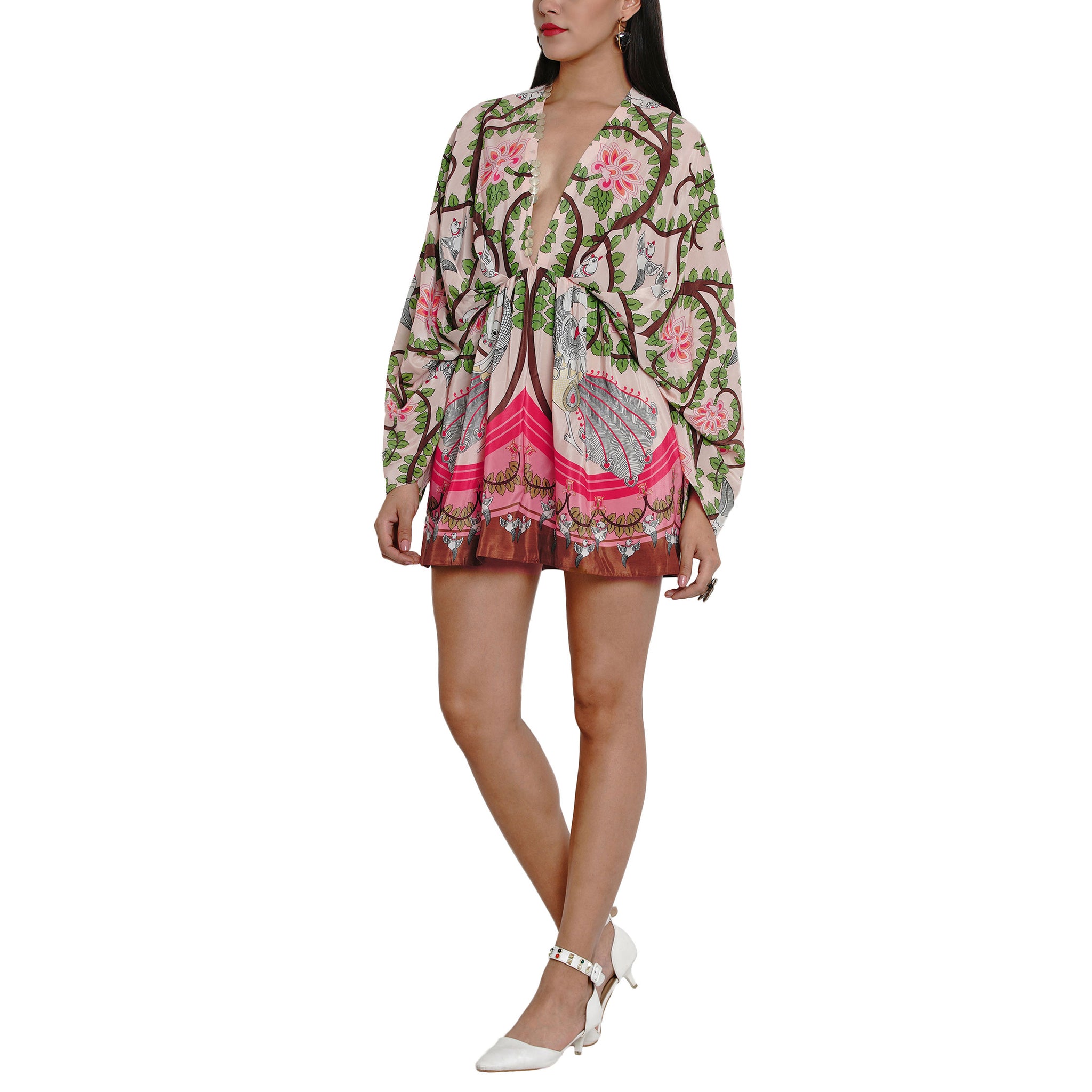 Embroidered Draped Dress