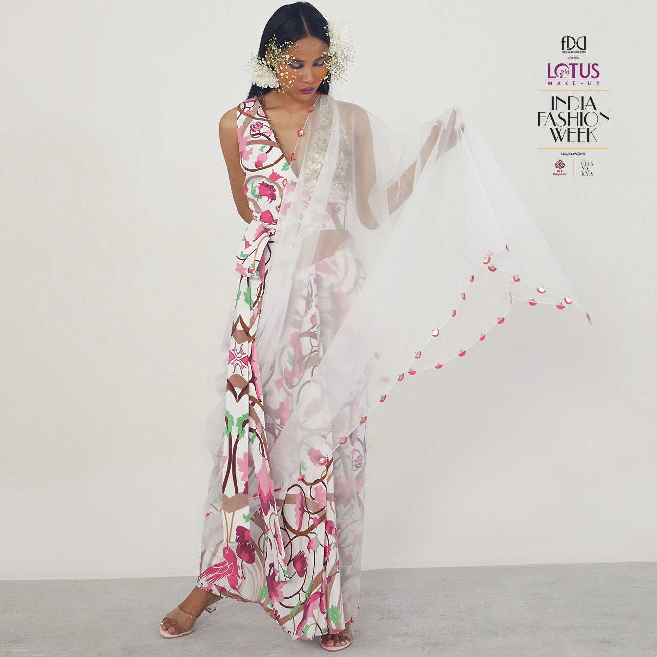 Sari with Embroidered Bustier and Half Jacket