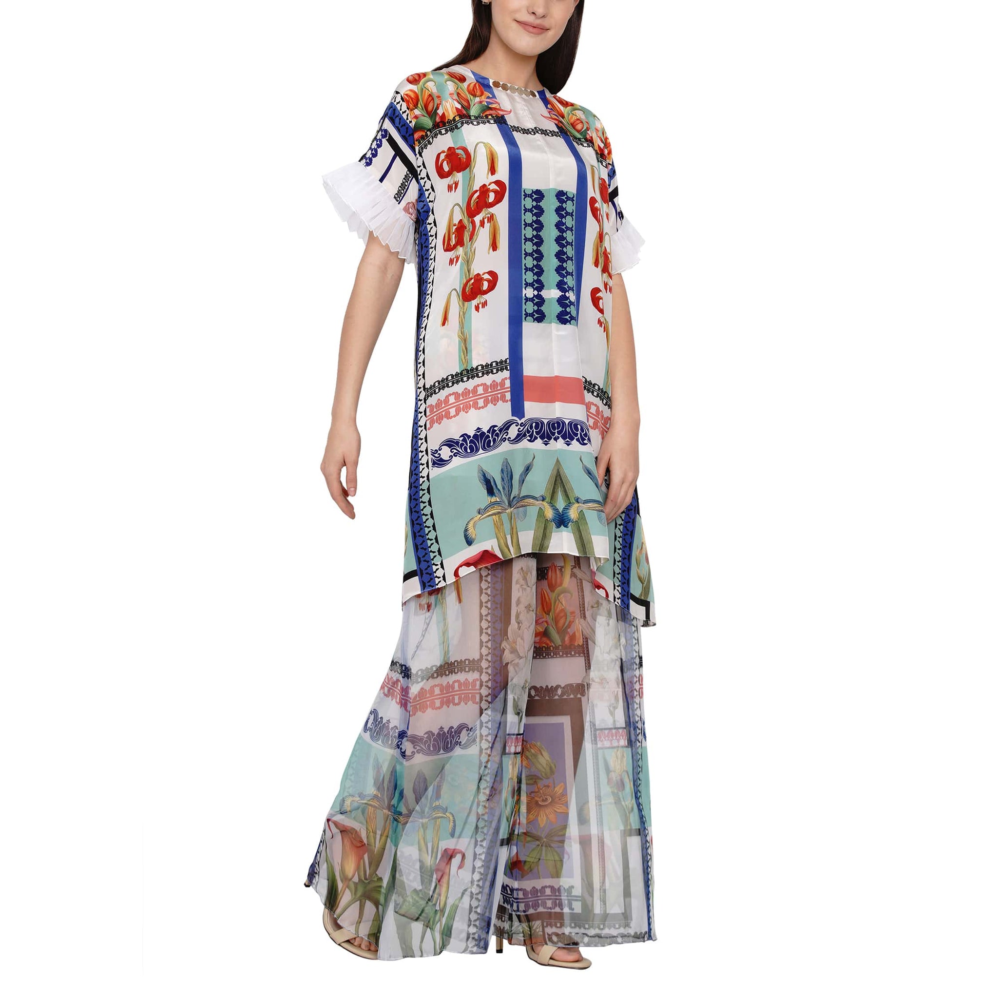 Printed Organza Flared Pants