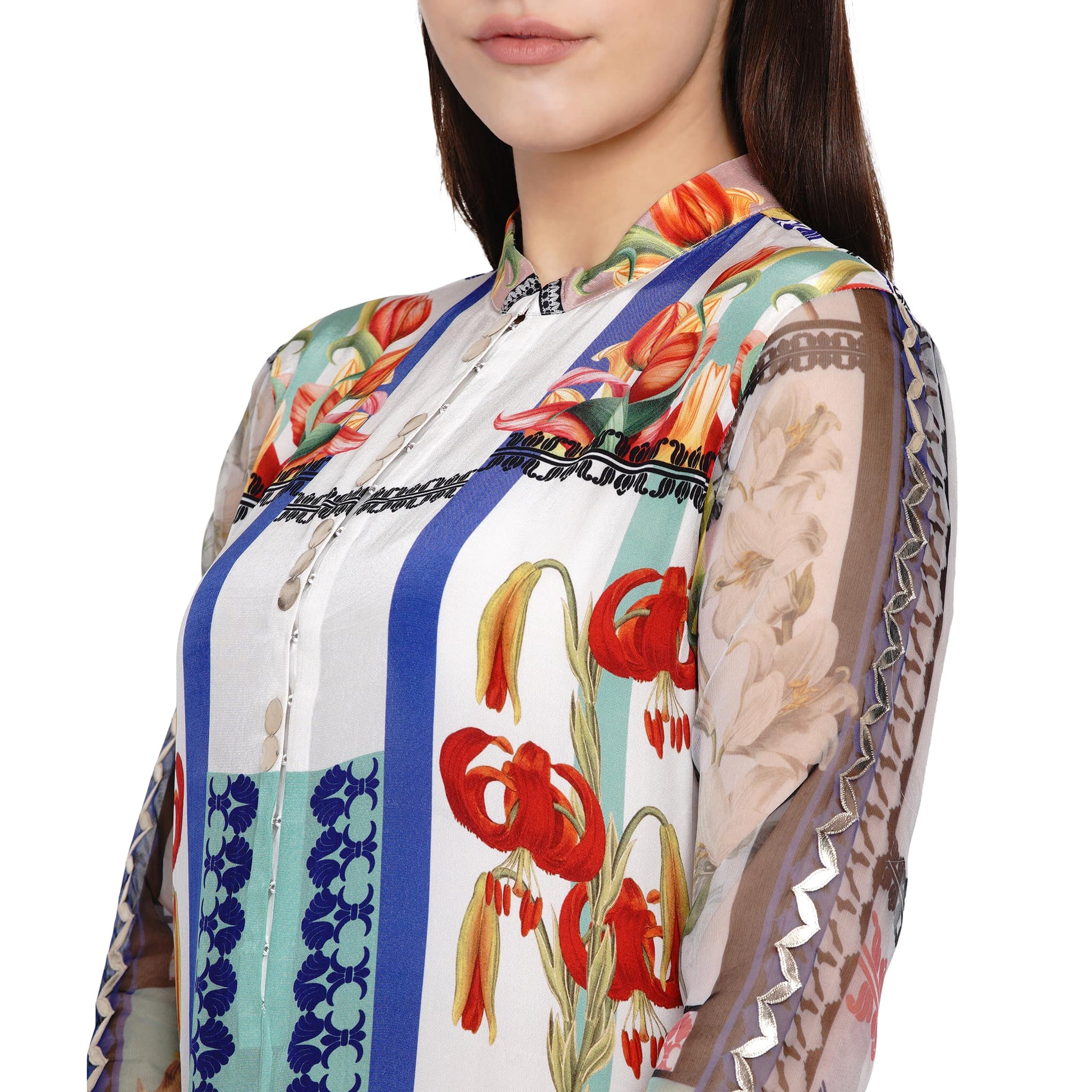 Embroidered Tunic with Organza Sleeves