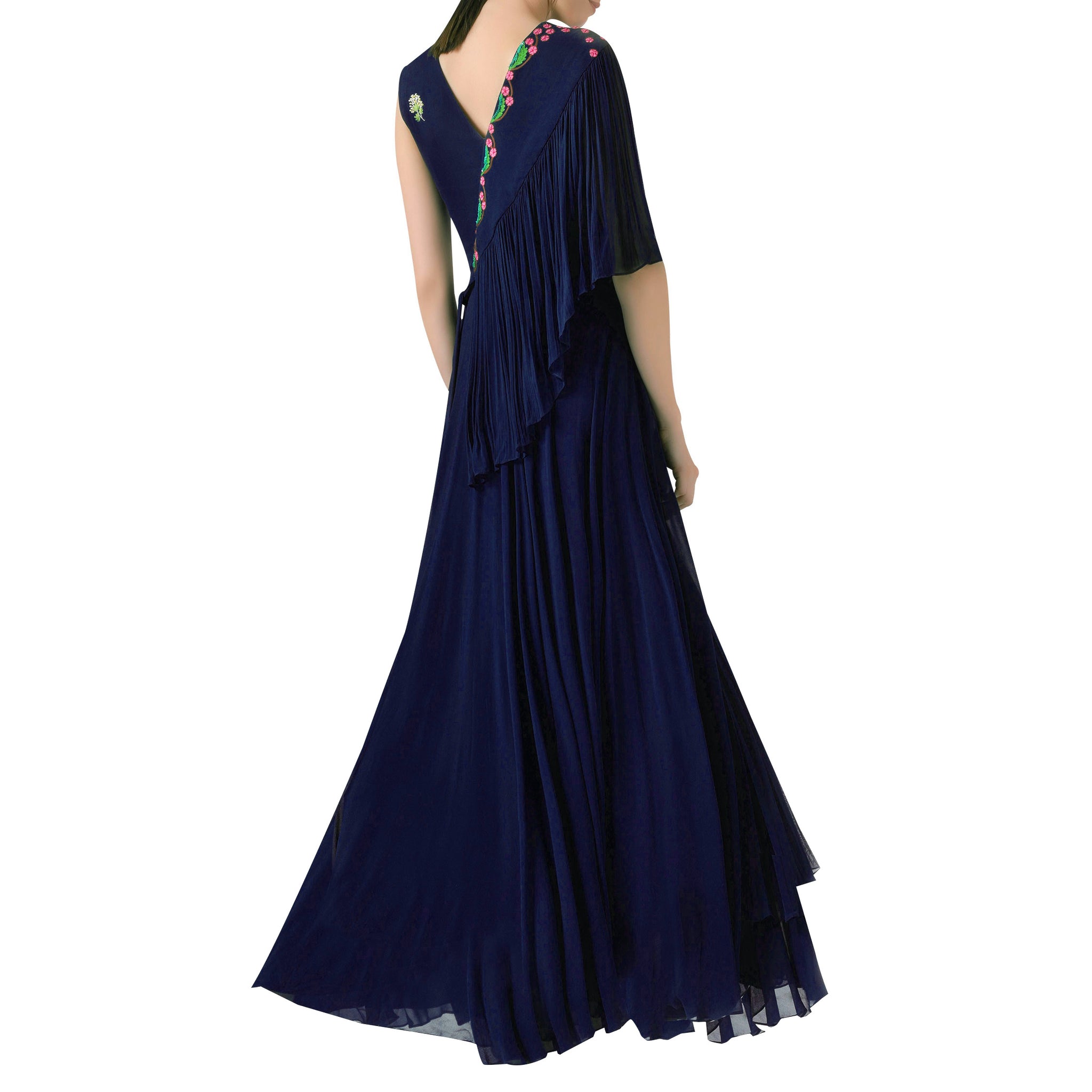 Embroidered Draped Gown