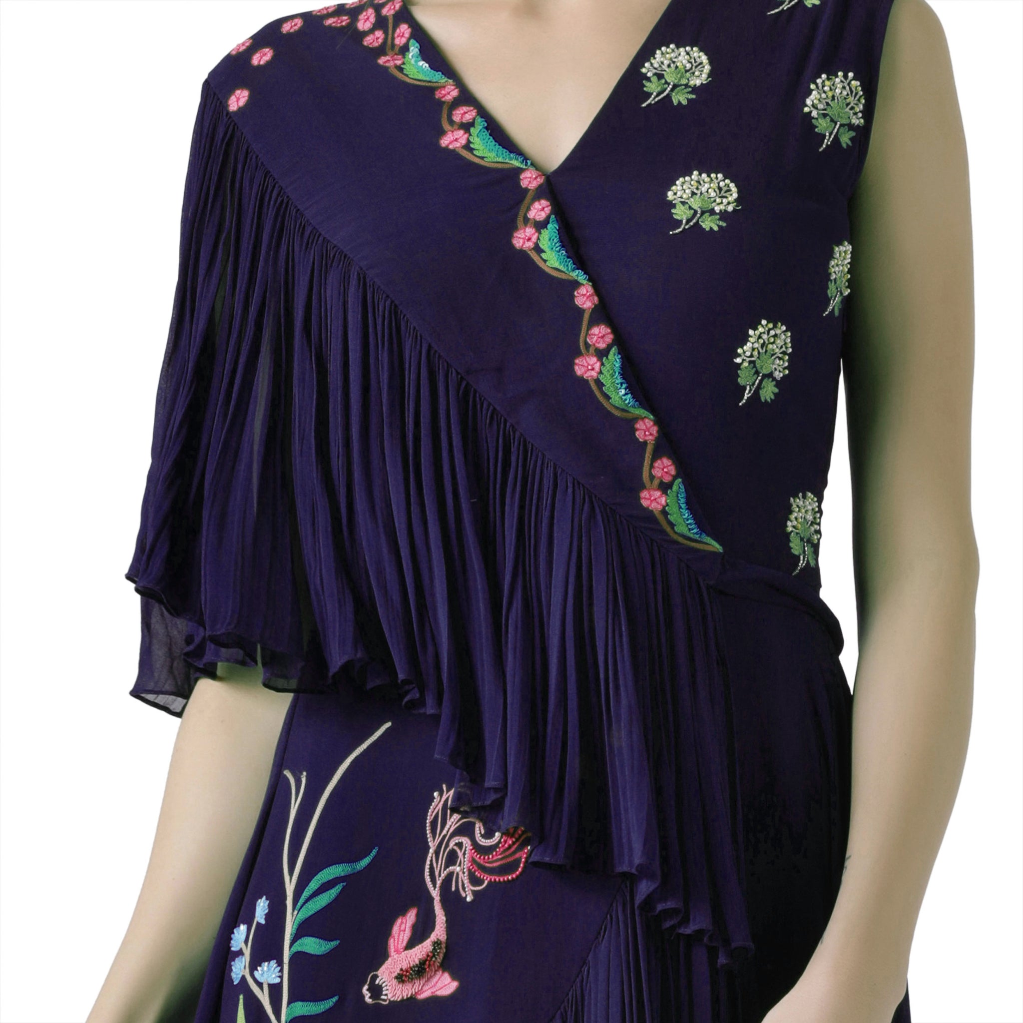 Embroidered Draped Gown