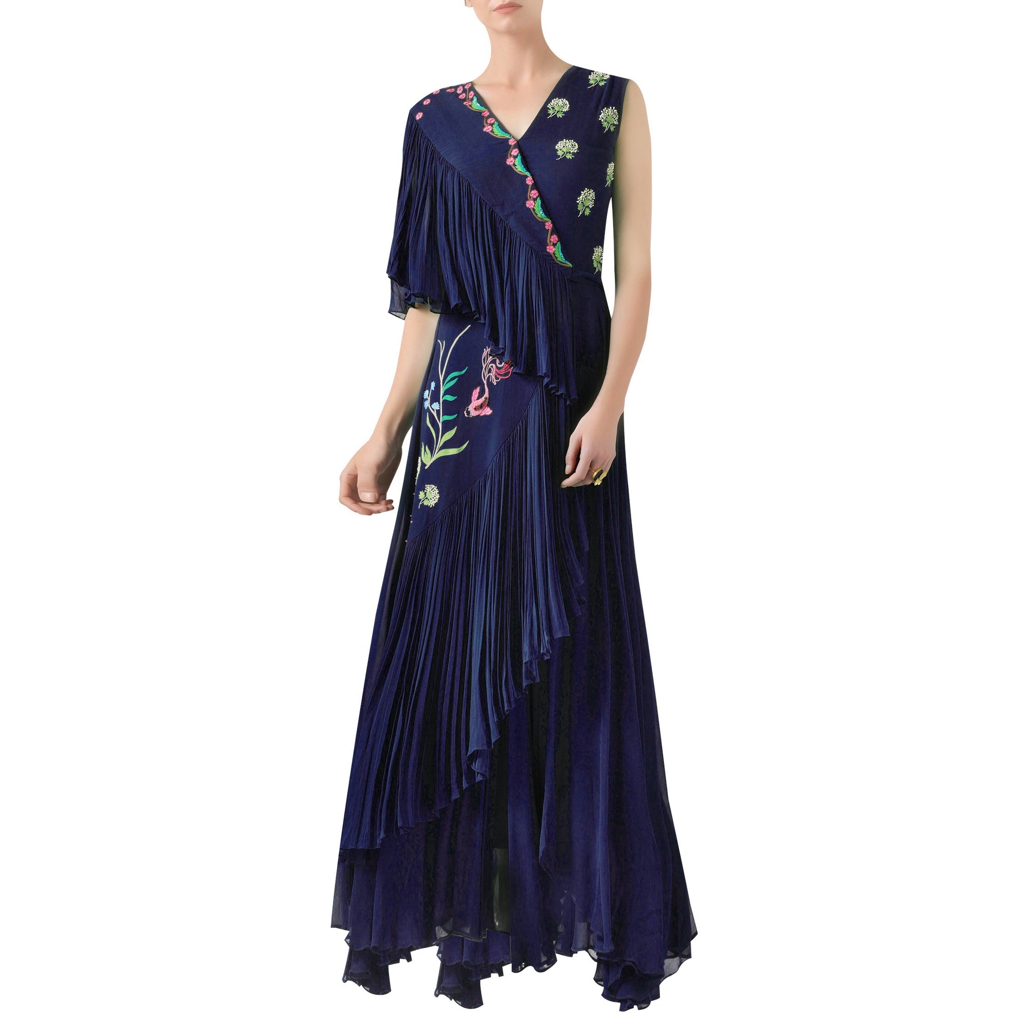 Embroidered Draped Gown