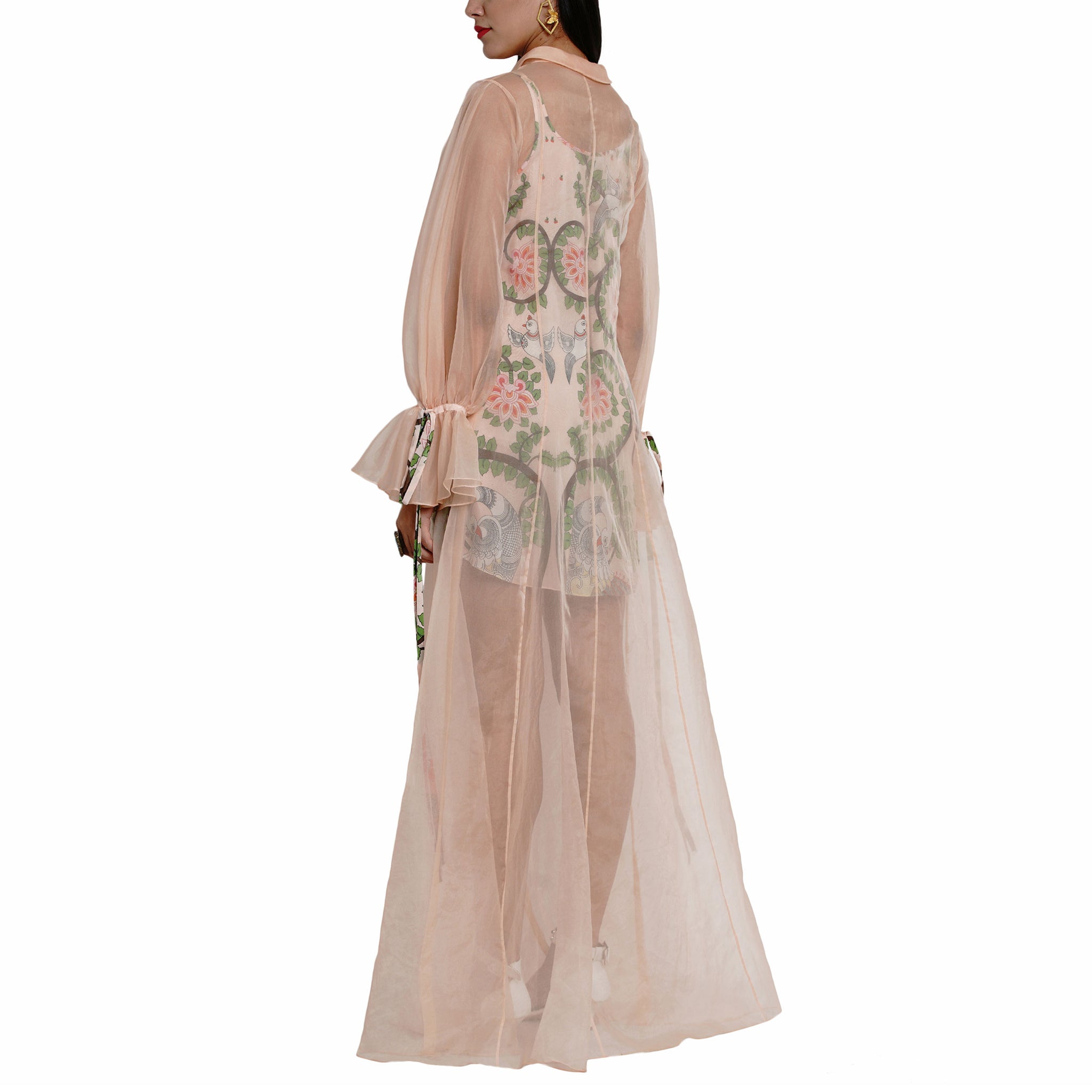 Embroidered Organza Jacket with Printed Slip