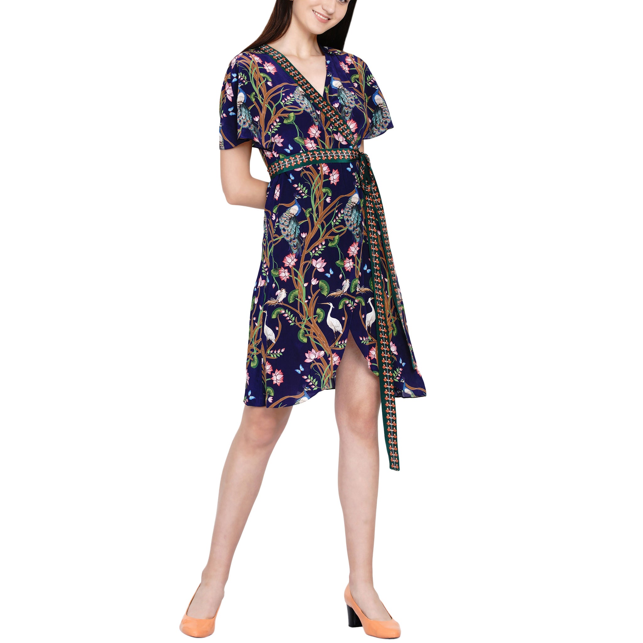 Embroidered Wrap Dress