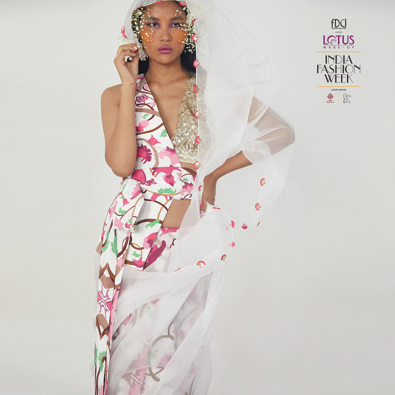 Sari with Embroidered Bustier and Half Jacket