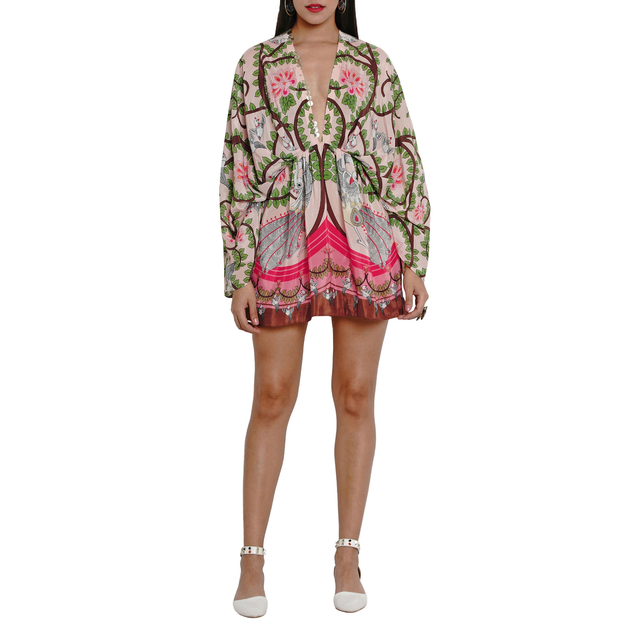 Embroidered Draped Dress