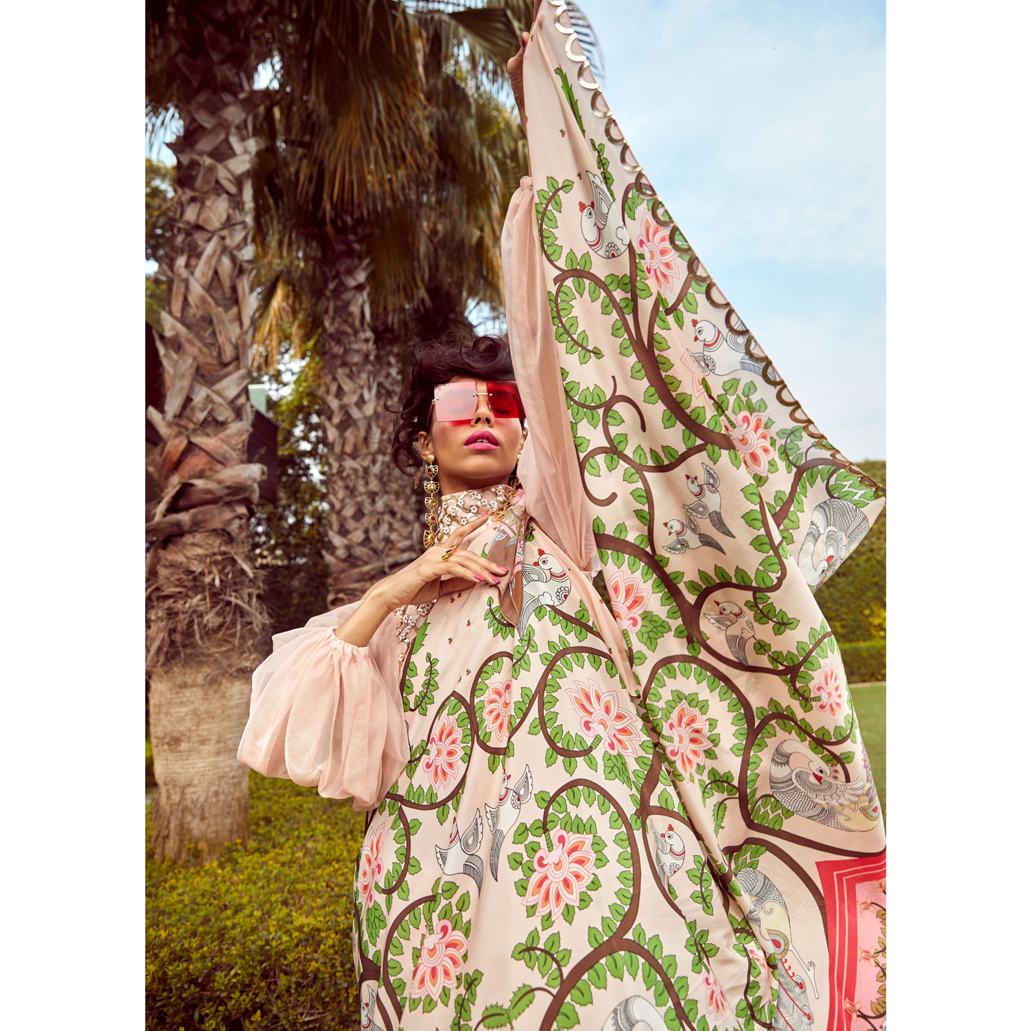 Embroidered Half & Half Printed Sari