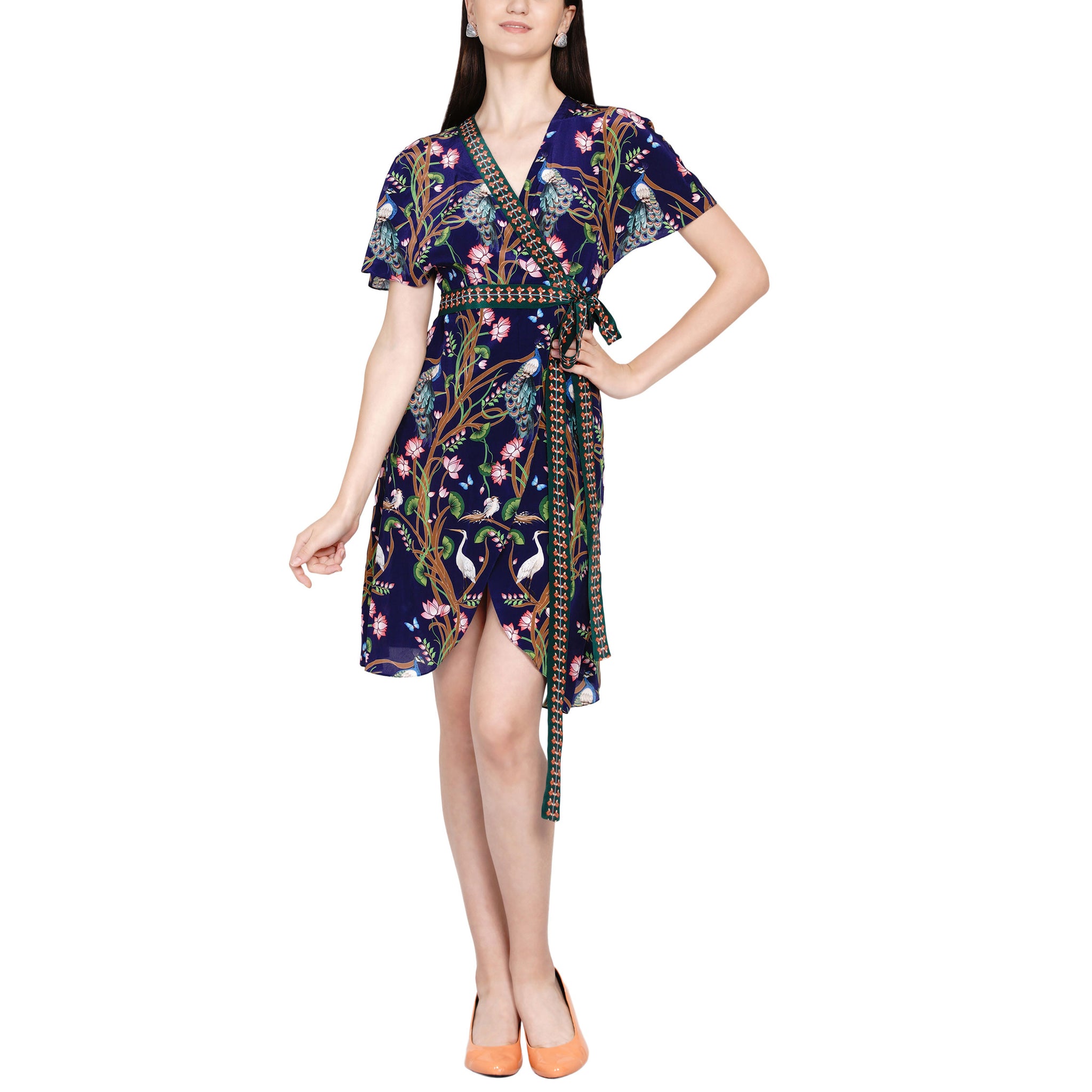 Embroidered Wrap Dress