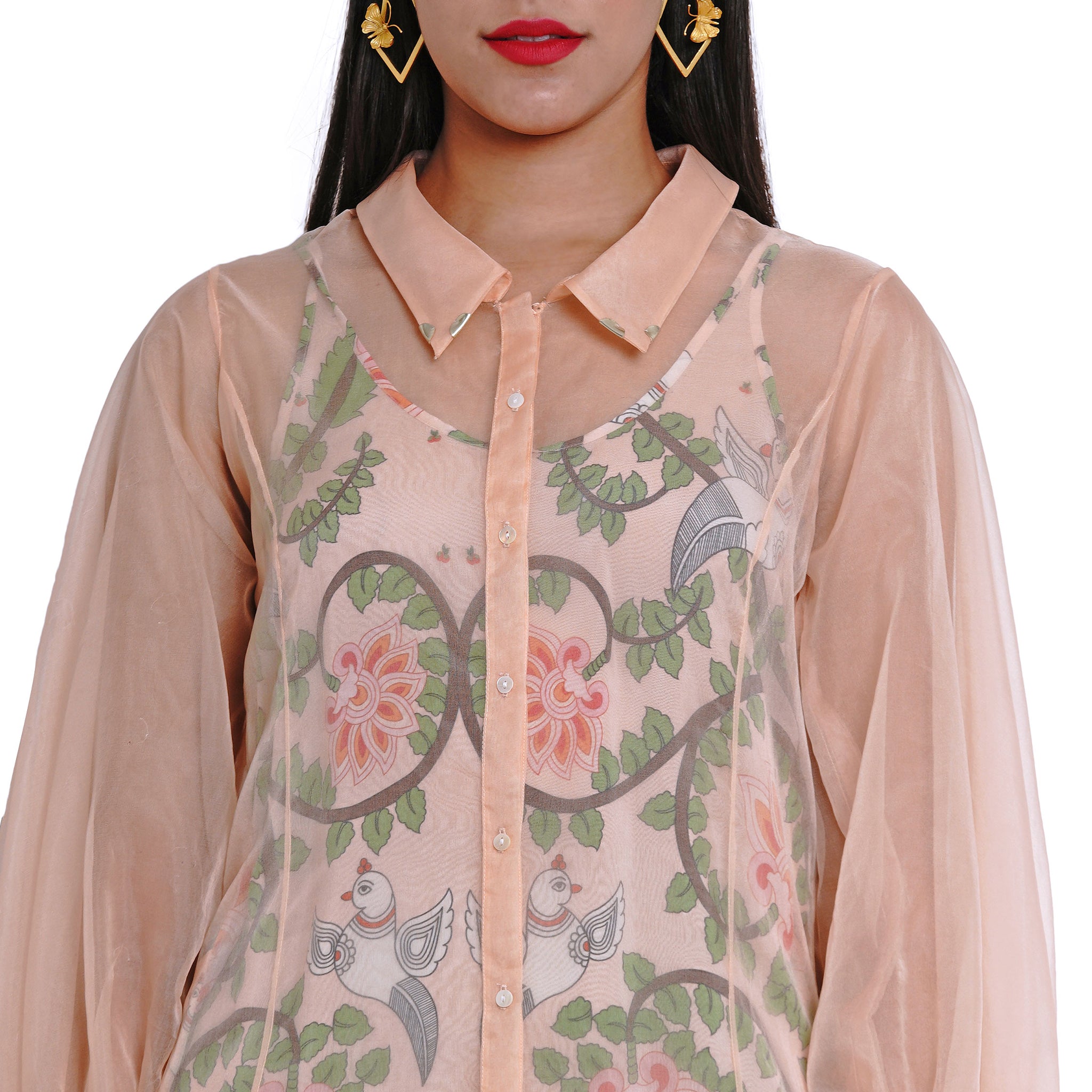 Embroidered Organza Jacket with Printed Slip