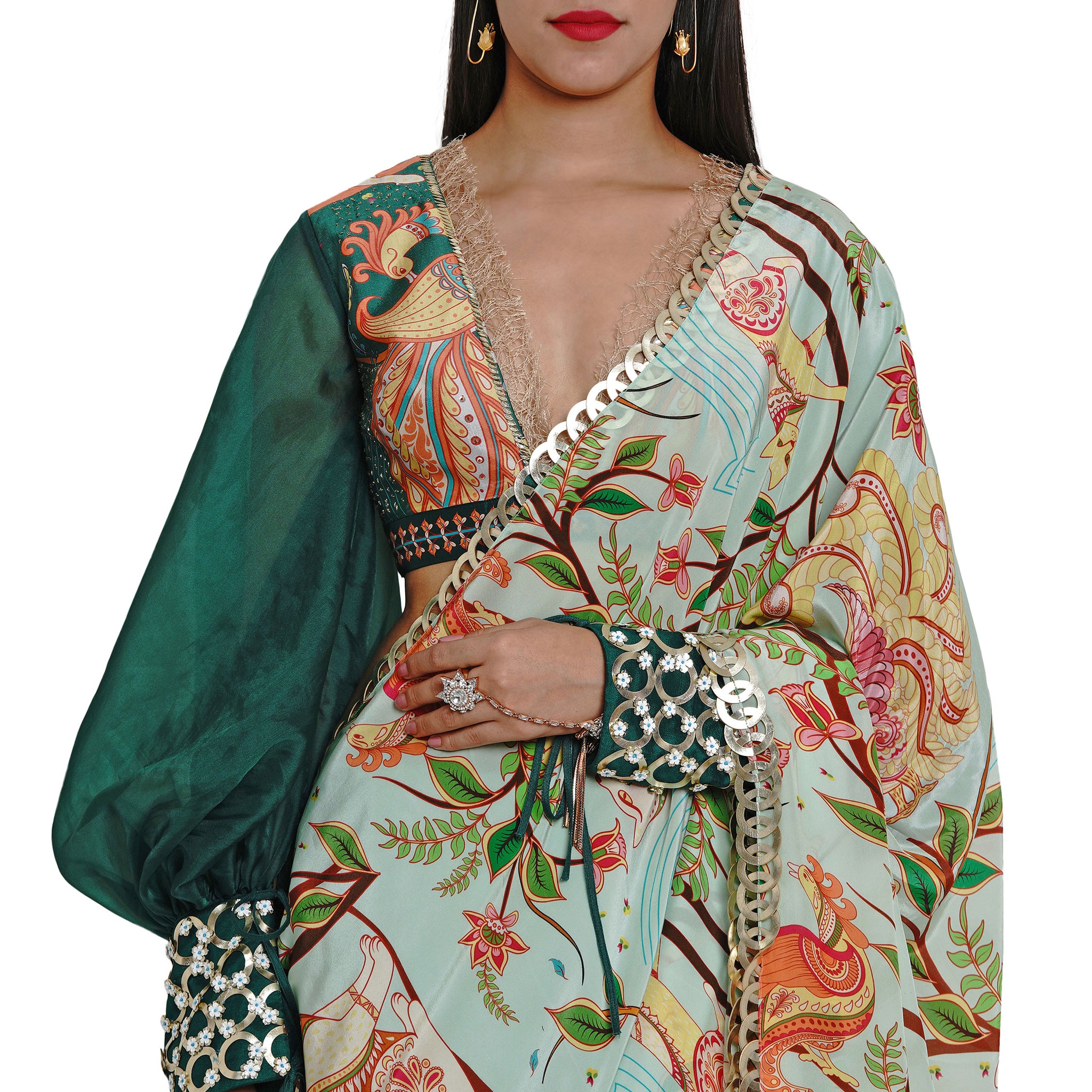 Embroidered Half & Half Printed Sari