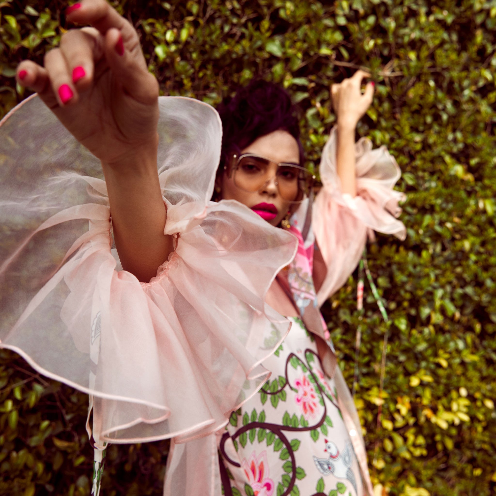 Embroidered Organza Jacket with Printed Slip