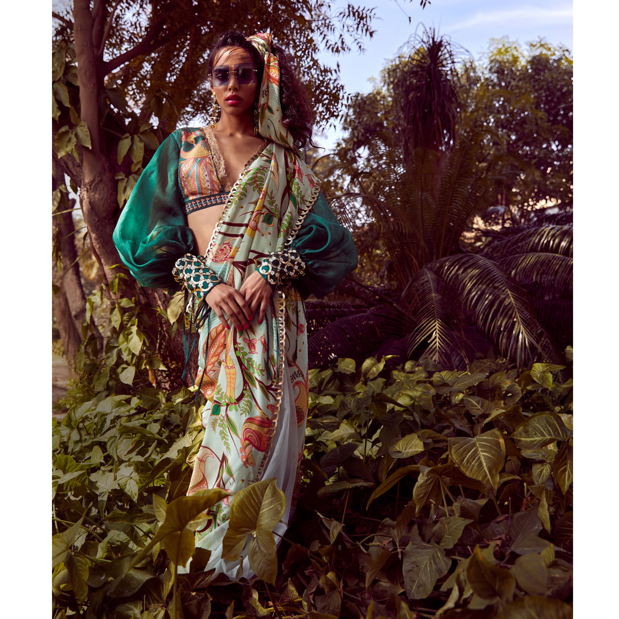 Embroidered Half & Half Printed Sari