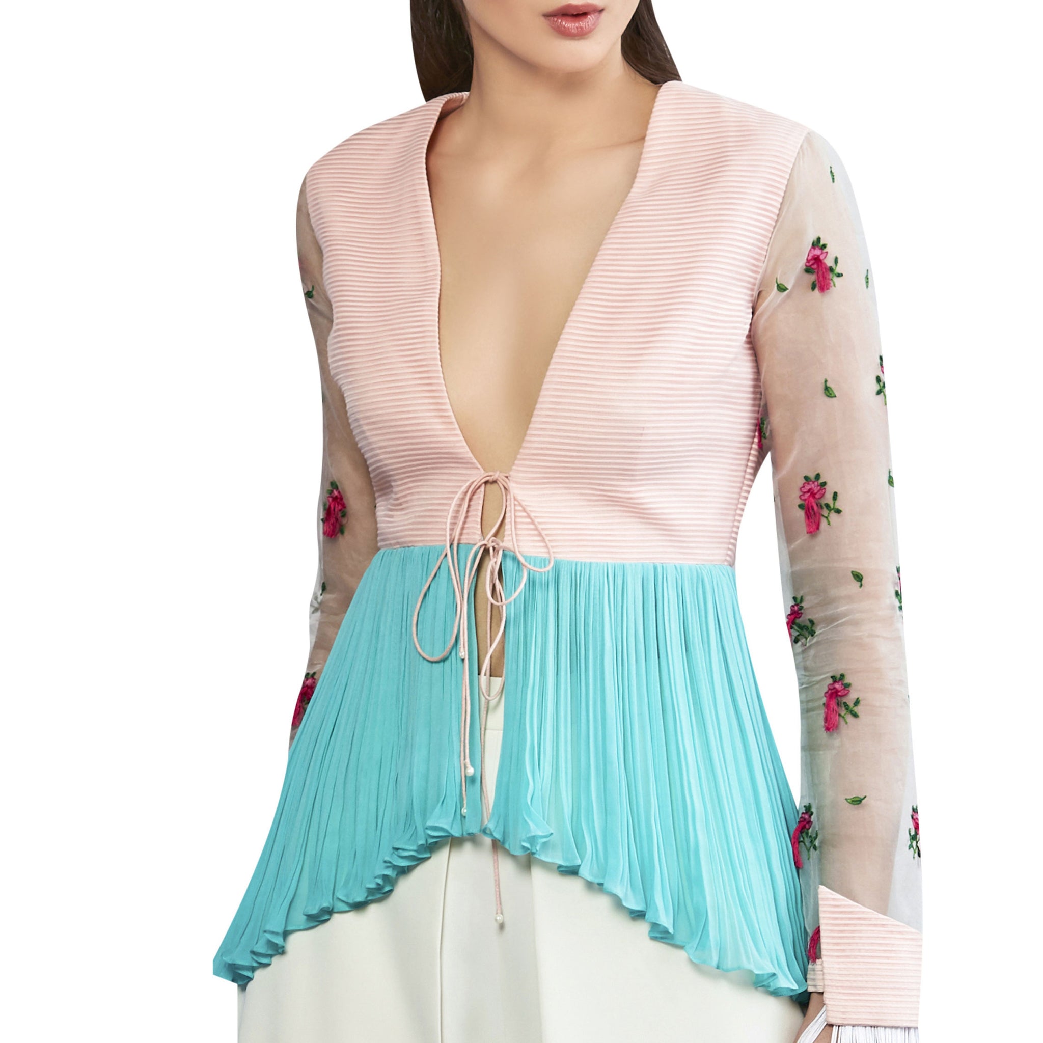 Peplum Jacket with Embroidered Sleeves and Tassles