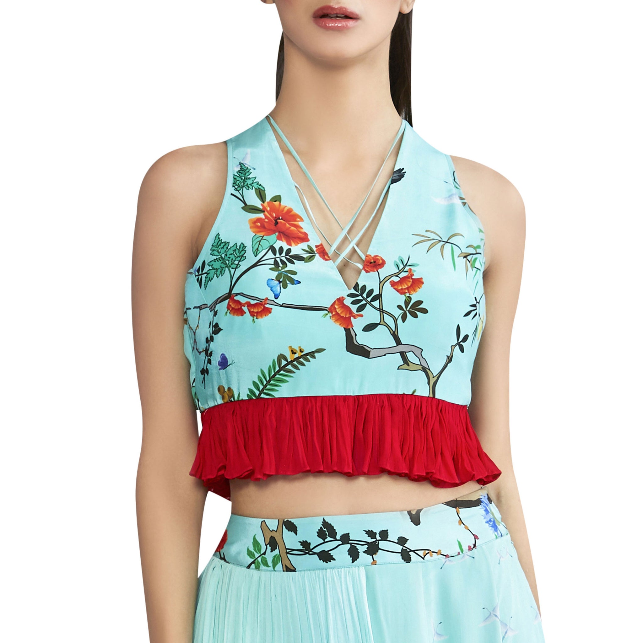 Ruffled Hem Printed Crop Top