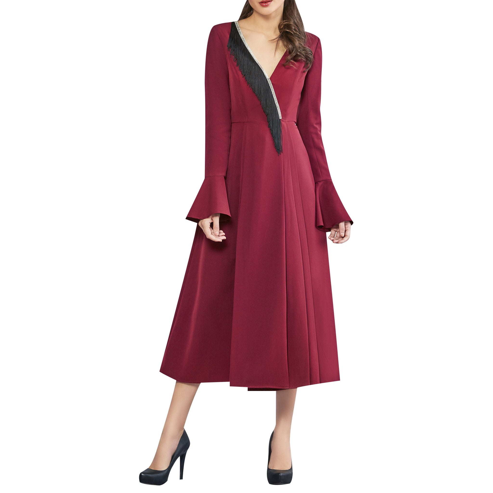 Fringe Embellished Wrap Dress