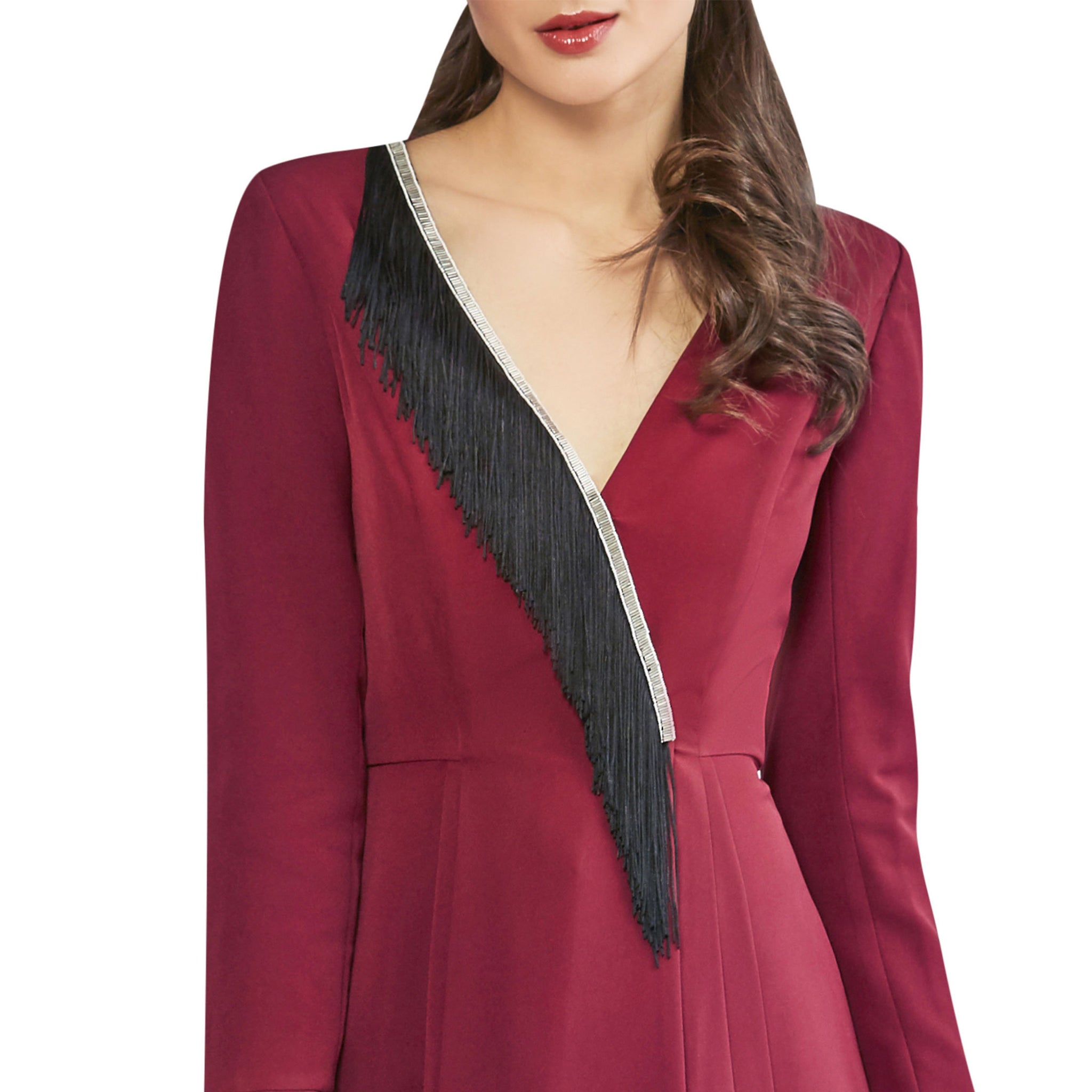 Fringe Embellished Wrap Dress