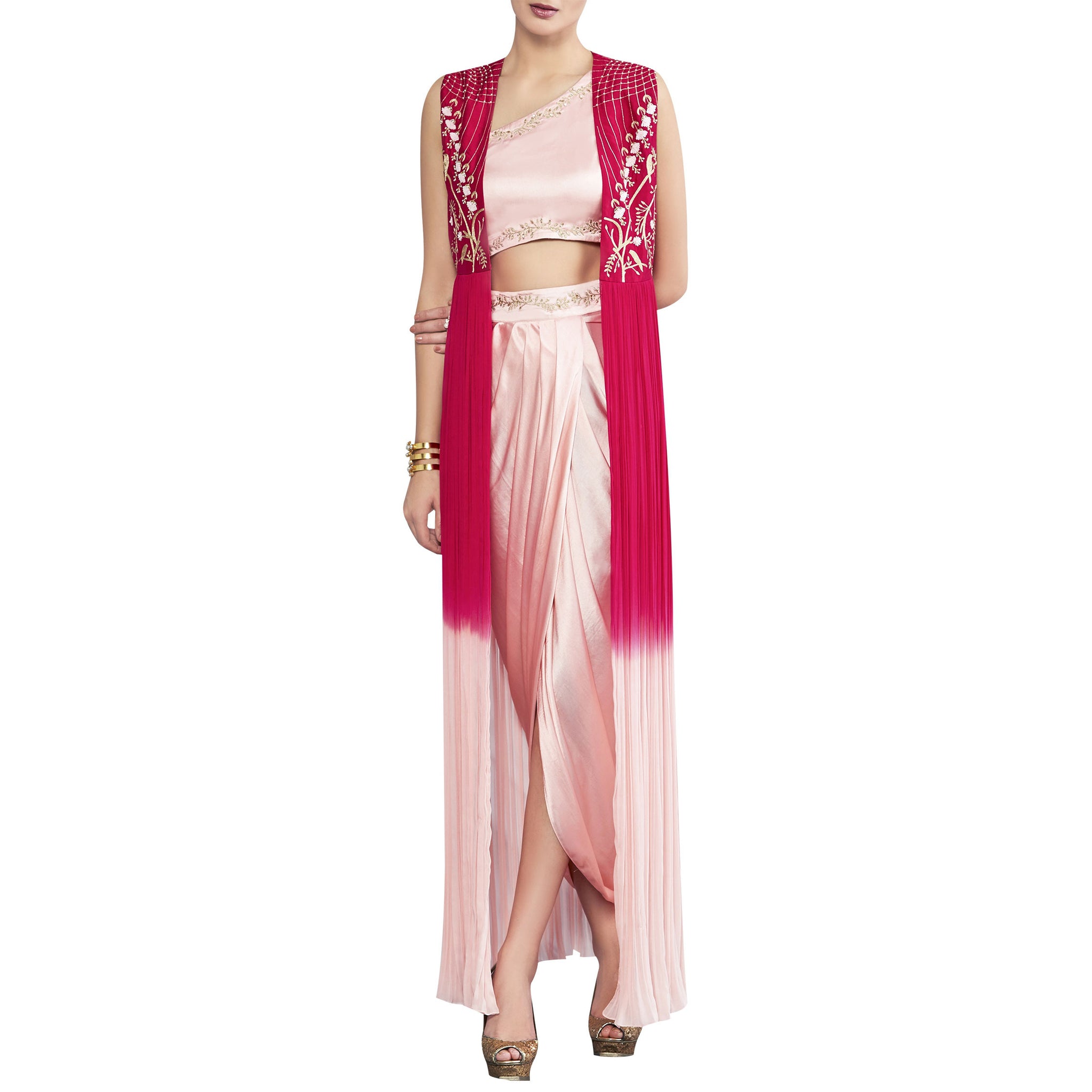 Embroidered Jacket with Draped Skirt and Top
